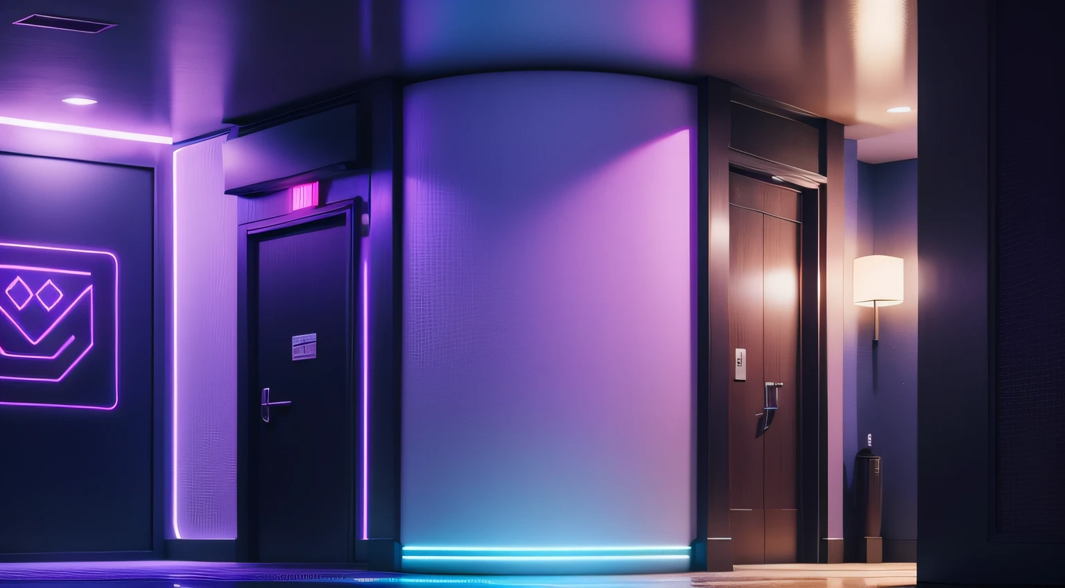 E-sports hotel front,quadratic element,lamplight,Blue-purple,Nightclub style,Ultra photo realsisim,High realism,8K