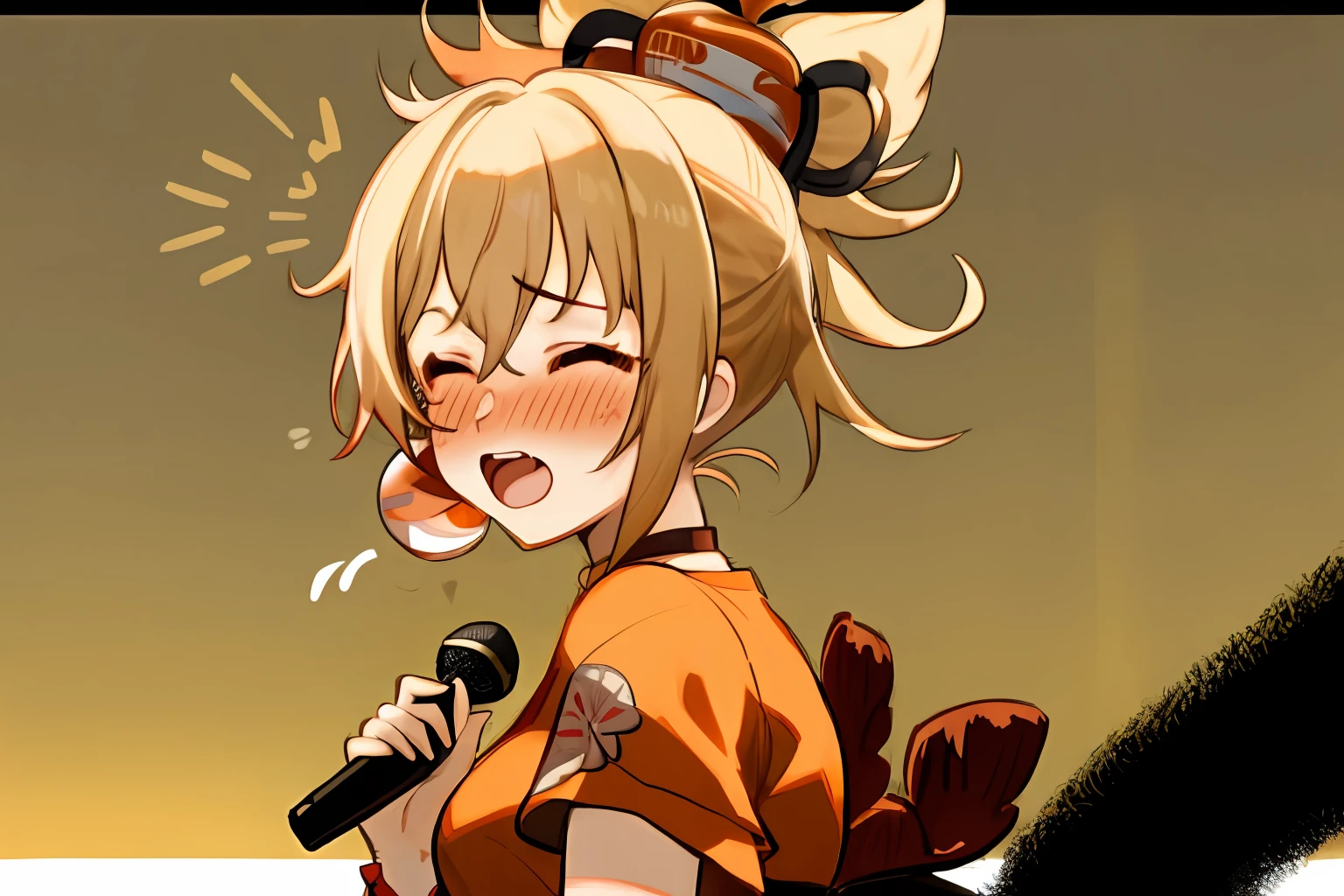 1girl, yoimiyadef, drunk, karaoke, singing, night club, school uniform, embarrassed, tokyo