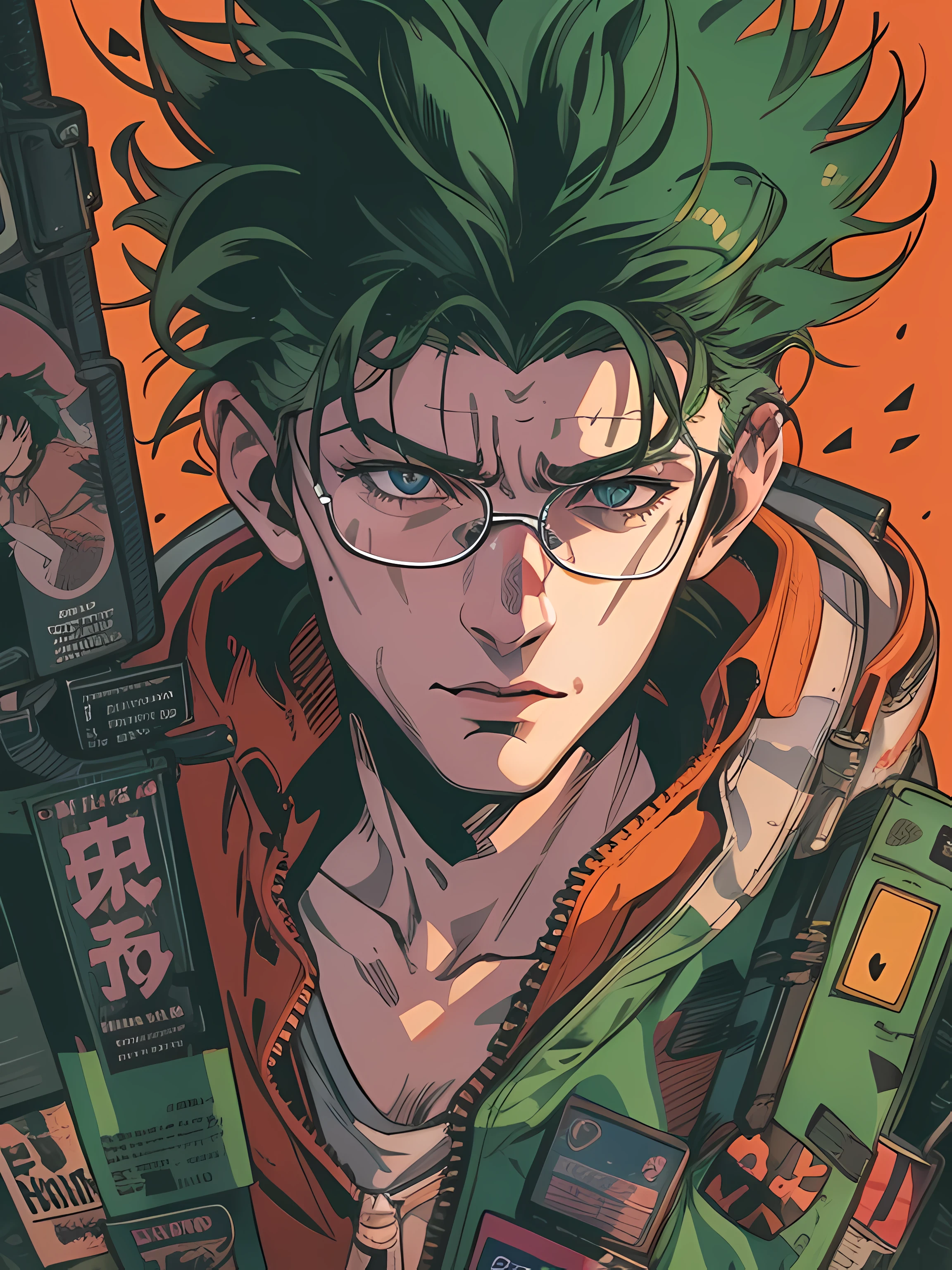 anime - style illustration of a anime guy, cyberpunk, 8 0 s anime style, akira vibes, in neo tokyo, akira color palette, futuristic tetsuo, Pop Art, masterpiece, accurate, Poster, anatomically correct, hand drawn, simple lines, tshirt design, vector art, illustration, digital art,, magazine style, background in print, (style of darkest dungeon:1.1), hyperrealism, portrait, ethereal, cel shading, anime coloring, (anime screencap:1.2), (highly detailed,masterpiece, best quality:1.1)