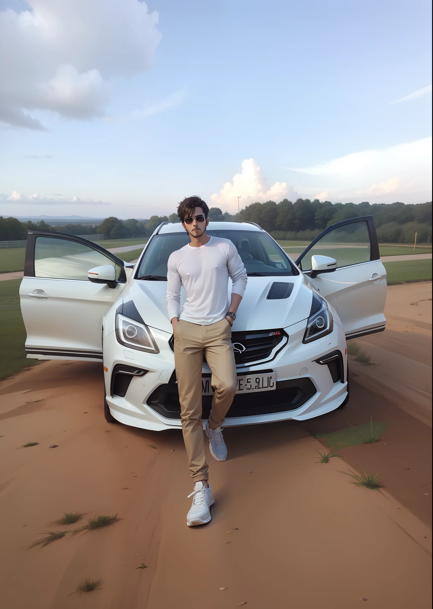 Clear my face hansome ultra dark background sporty car