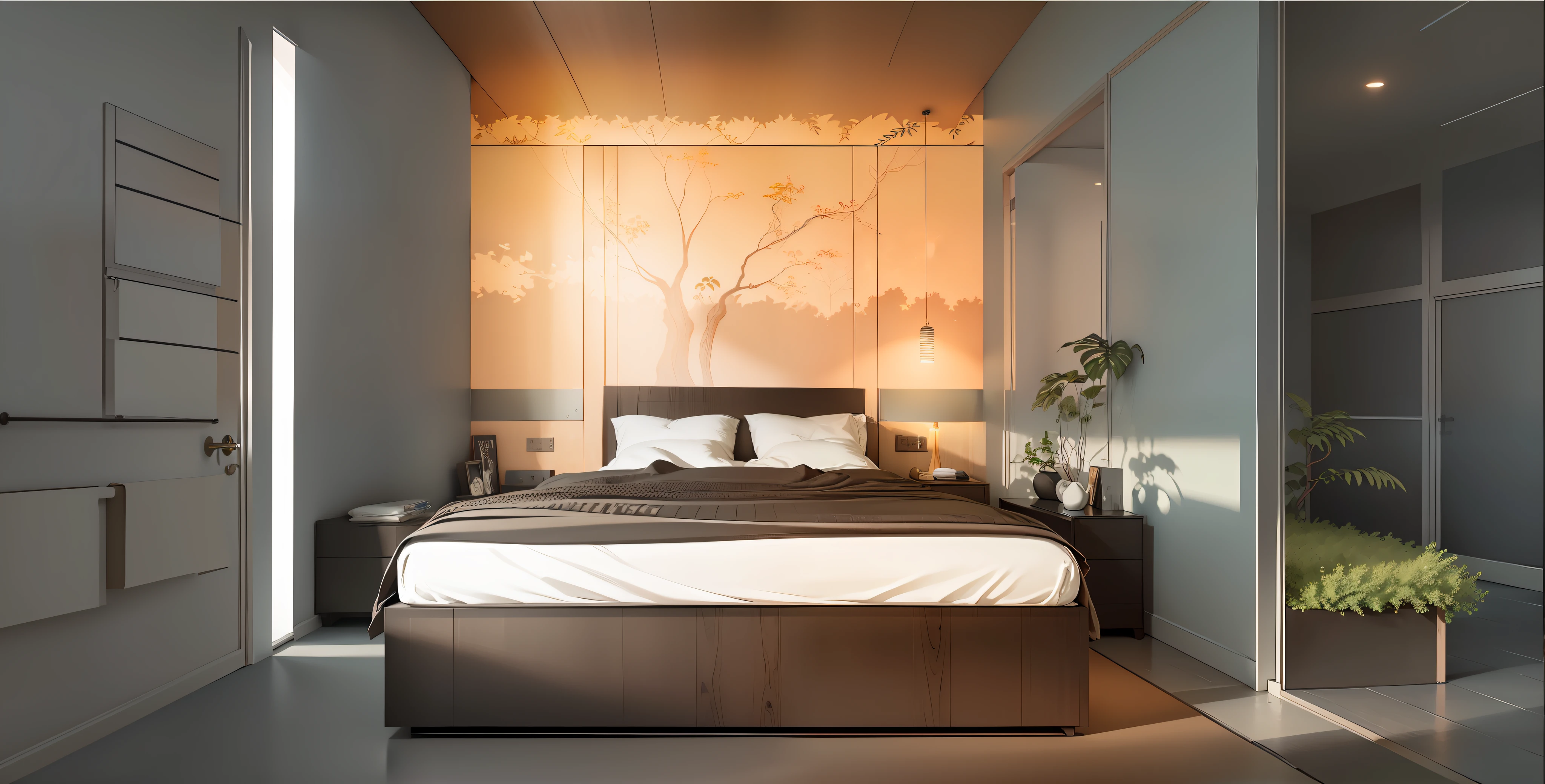 "There is a magical and enchanting sight of trees filling the hallway, creating a mesmerizing atmosphere with their vibrant colors and lush foliage."