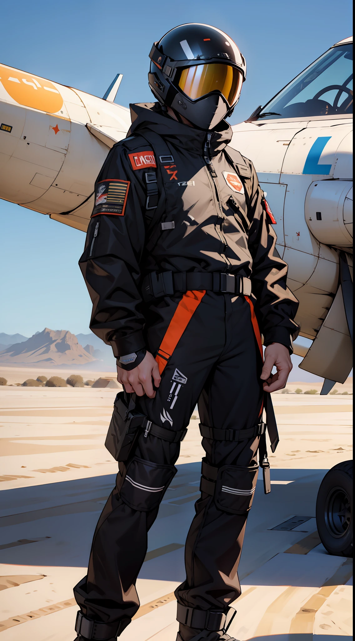 Capacete JHMCS, Fighter pilot helmet, deserto, roupa Techwear, sozinho
