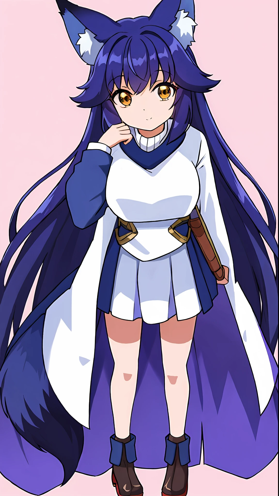 Fox ears、Fox tail、Standing picture、Gamine、Lori、The long-haired、full body Esbian、white backgrounid、simple background、