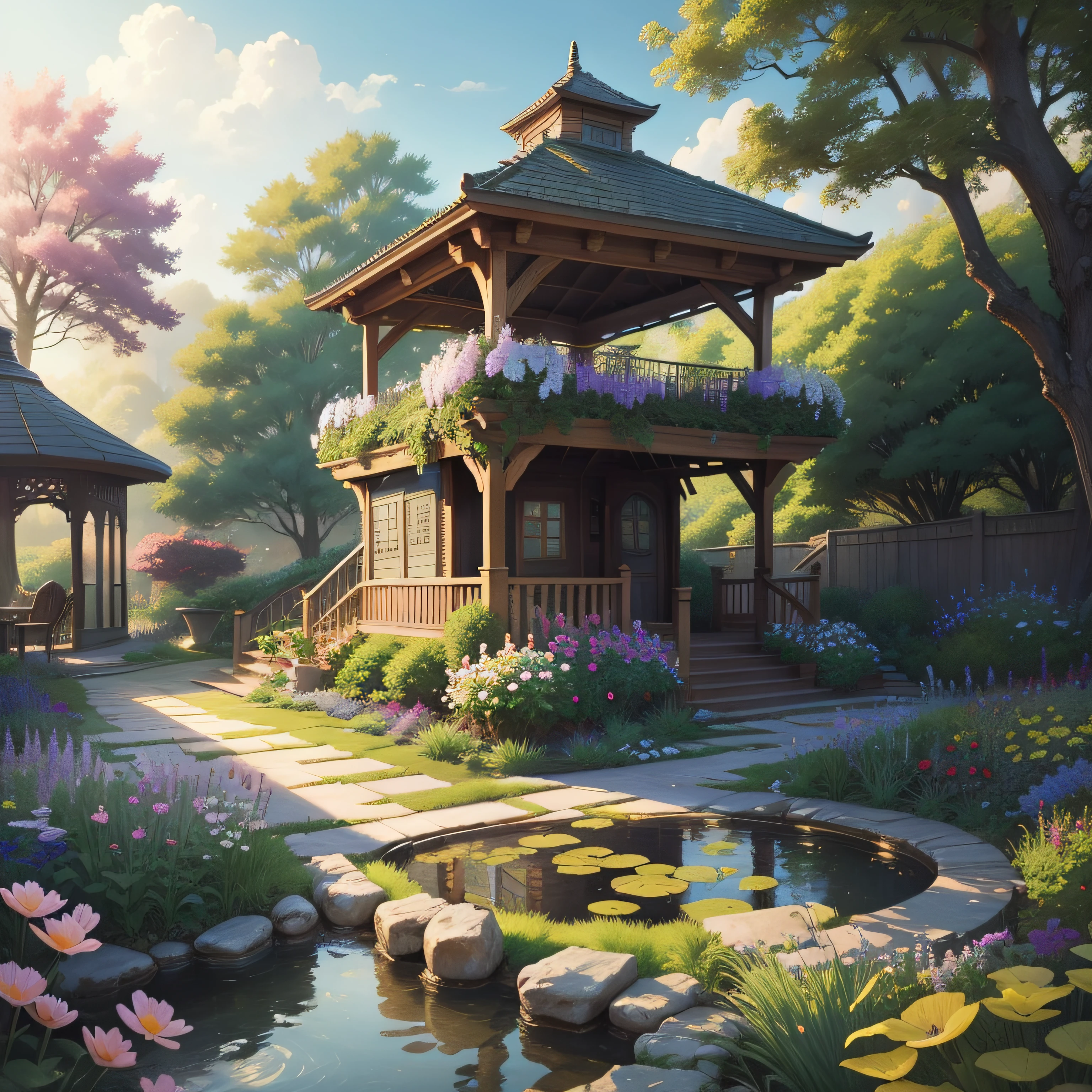 Prompt words
Picture of the picture
Paint a garden with a pond and a gazebo, floral environment, Anime background art, landscape artwork, Detailed scenery —width 672, cyberpunk garden, with a garden, Realistic garden, Beautiful cityscape, Garden background, arte de fundo, scenery art detailed, author:Arthur Penn, Anime landscapes, in a cyberpunk garden, lush vista, Garden landscape, at summer afternoon