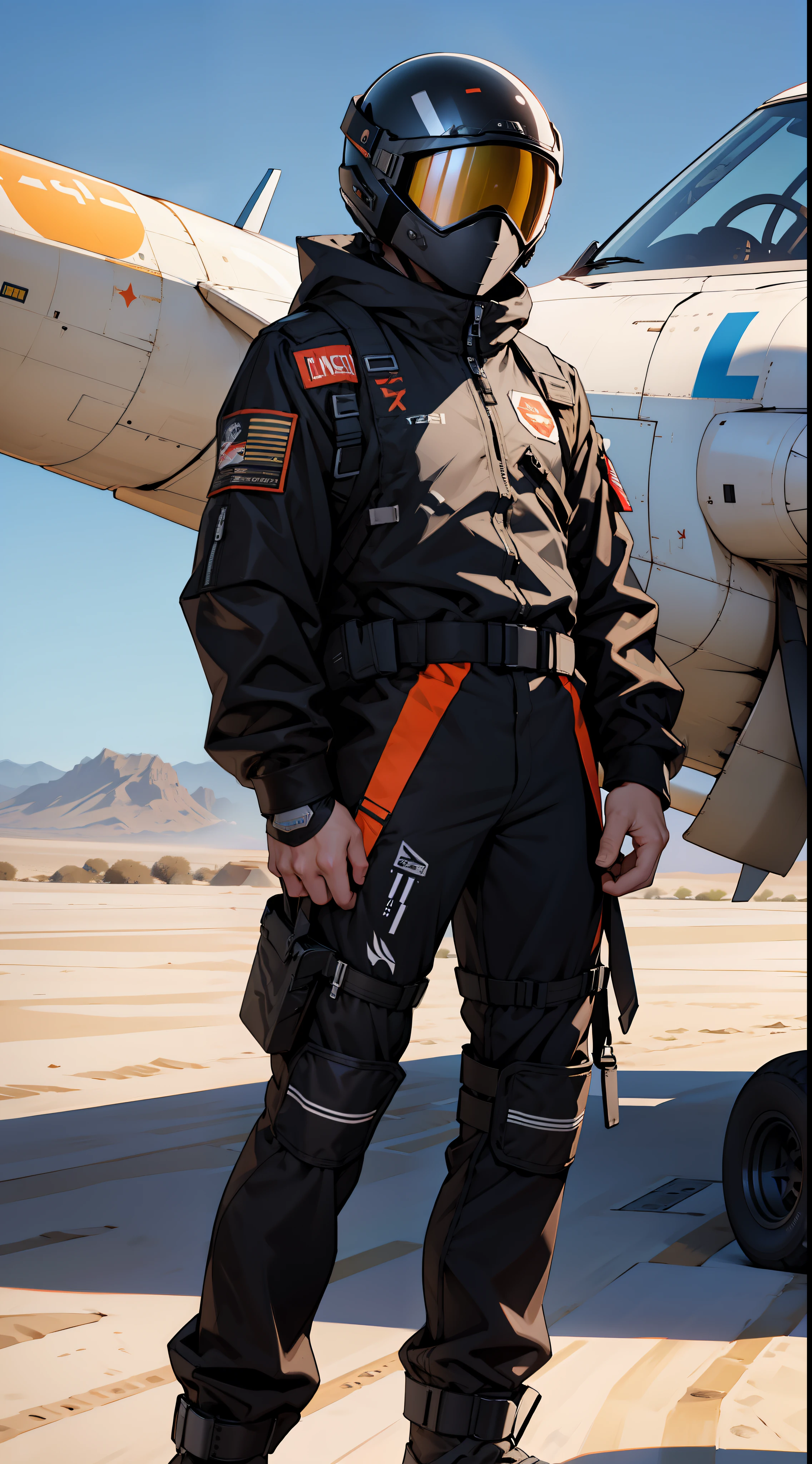 Capacete JHMCS, Fighter pilot helmet, deserto, roupa Techwear, sozinho