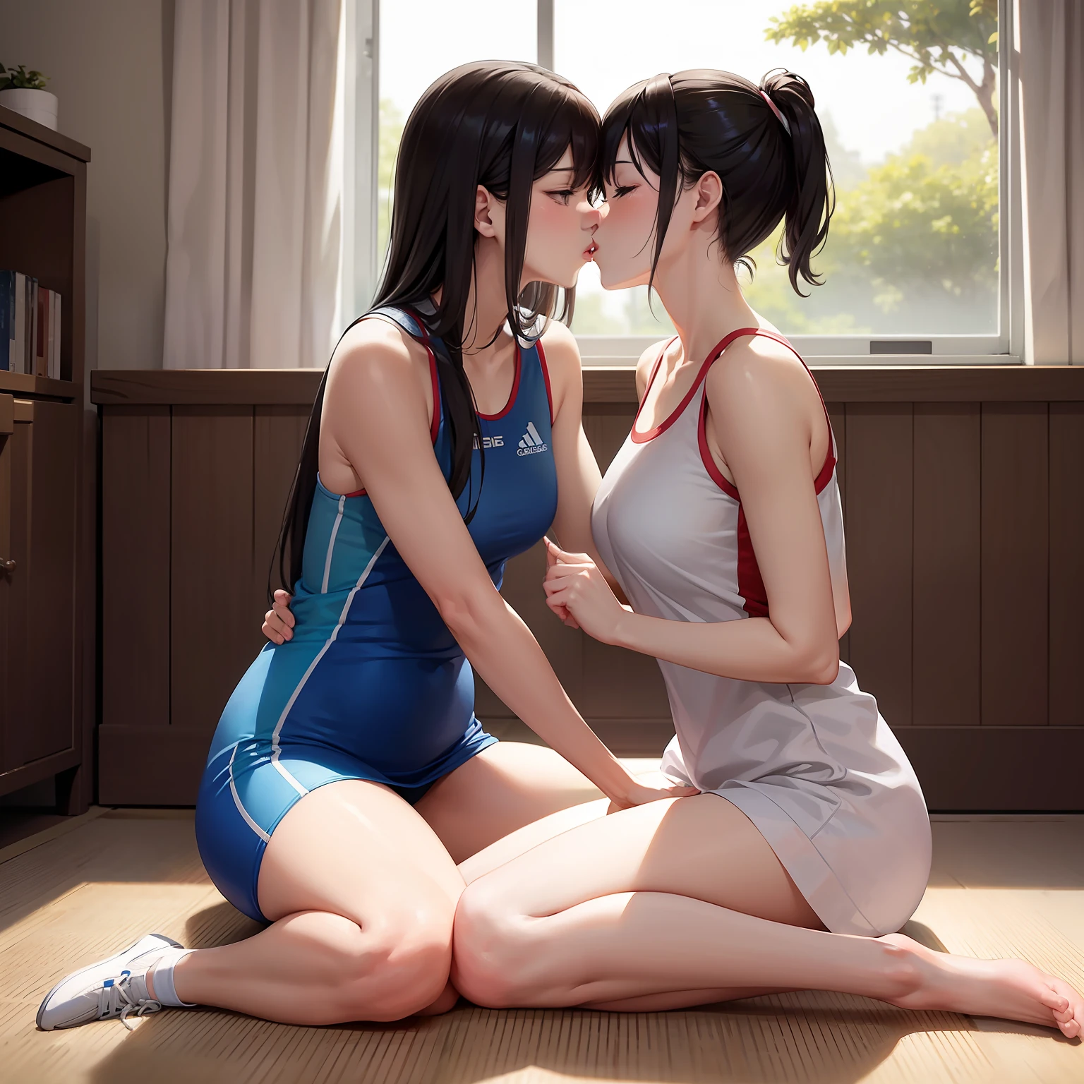 top-quality、masterpiece、Kissing between women、Full body like、Badminton Wear