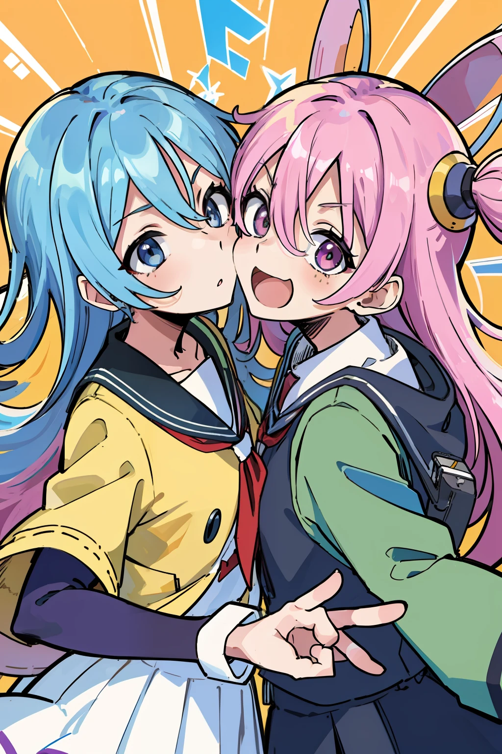 ((extremelydetailedCG)),((8K_Wallpaper)),(((masutepiece))),((top-quality)), ((Couple in love)),  Each of them has its characteristic movements and powers, Such as {move_1}, {move_2}, And {move_3}. Big rides,Scenes in a playful and dynamic environment {The setting}, With vivid colors and exaggerated expressions. While maintaining overall uniformity、Incorporate elements from each anime world、school  background