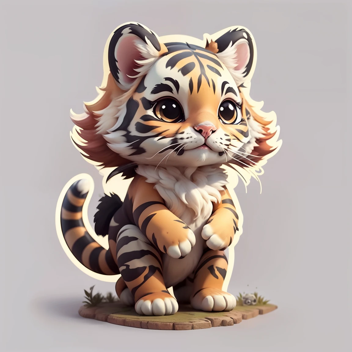 "Imaginative concept art of a cute creature，Inspired by Lora，There is a tiger，（CuteCreatures tag weighted at 0.9）“，clip art，