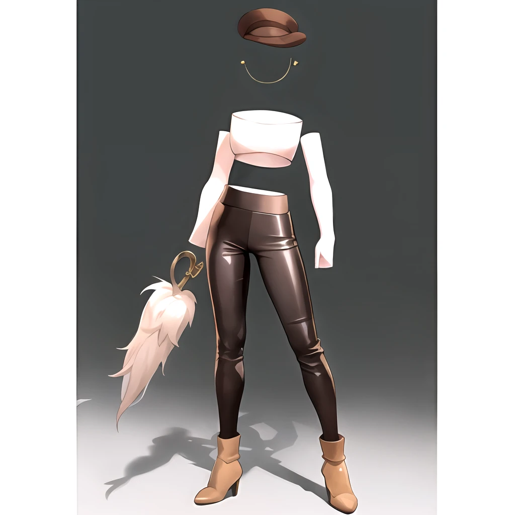 Leather pants, white boots, pink strapless tube top, best quality, masterpiece, invisible, headless