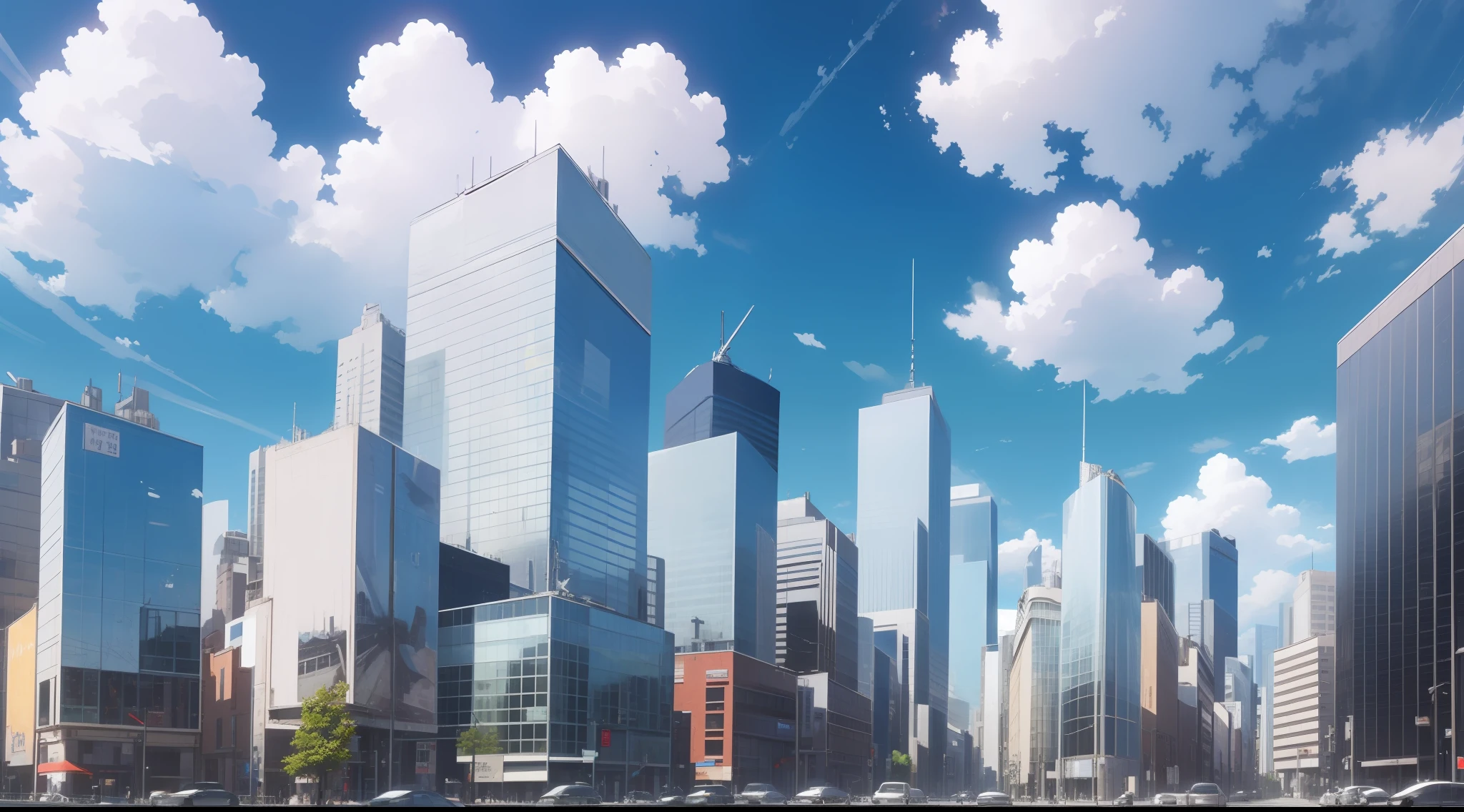 Blue sky and white clouds, City, many buildings.