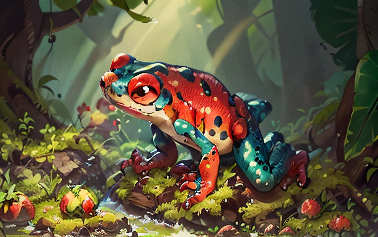 Strawberry poison dart frog cartoon