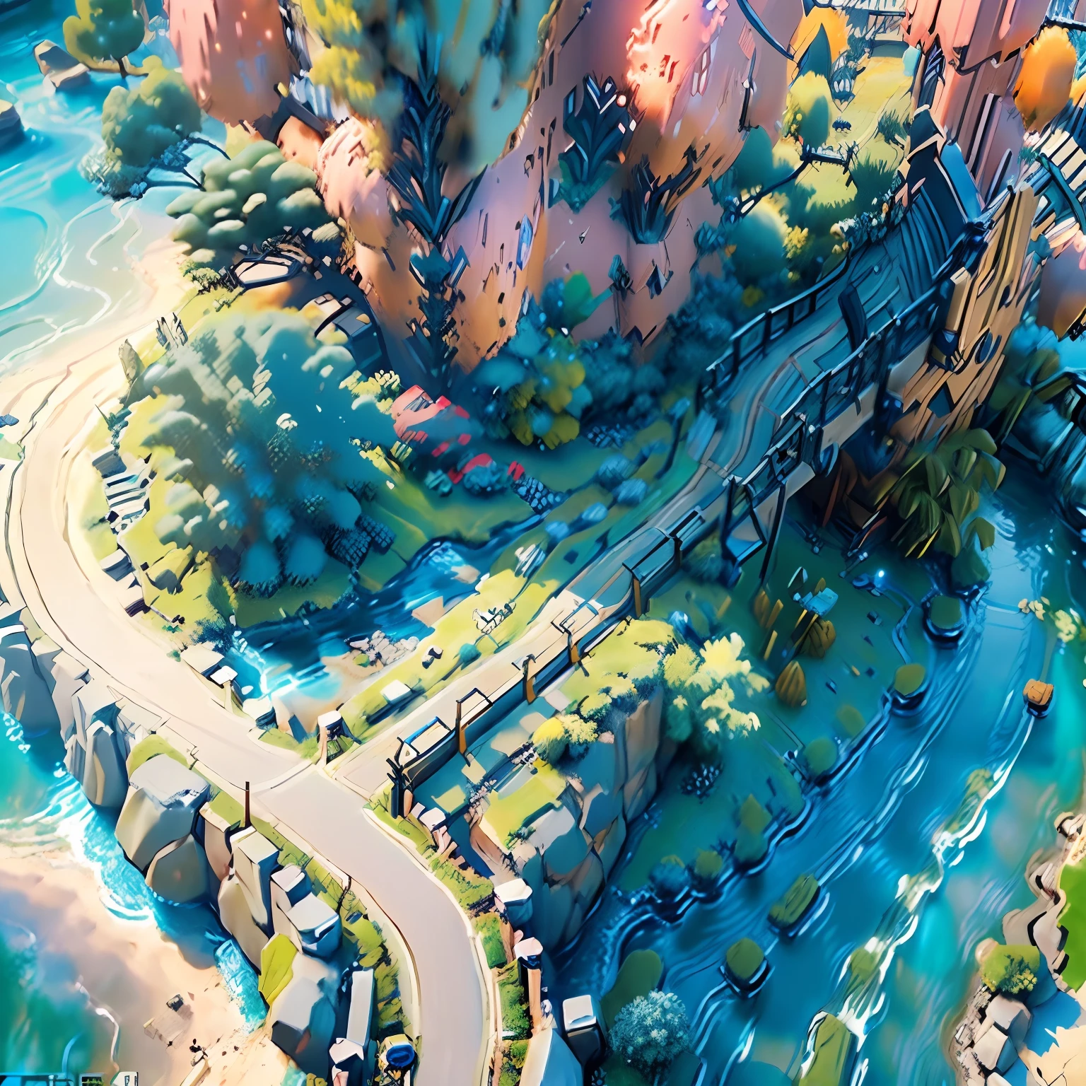 mini\(ttp\), (8K, photo in RAW format, beste-Qualit, tmasterpiece:1.4),(Warframe-style robot conveyor belt with magical modifications:1.3), plant,Reno's character,(Cyberpunk Lite:0.5),in the workshop, neonlight, isometric, Miniature, Landscape on the foundation,scenery,