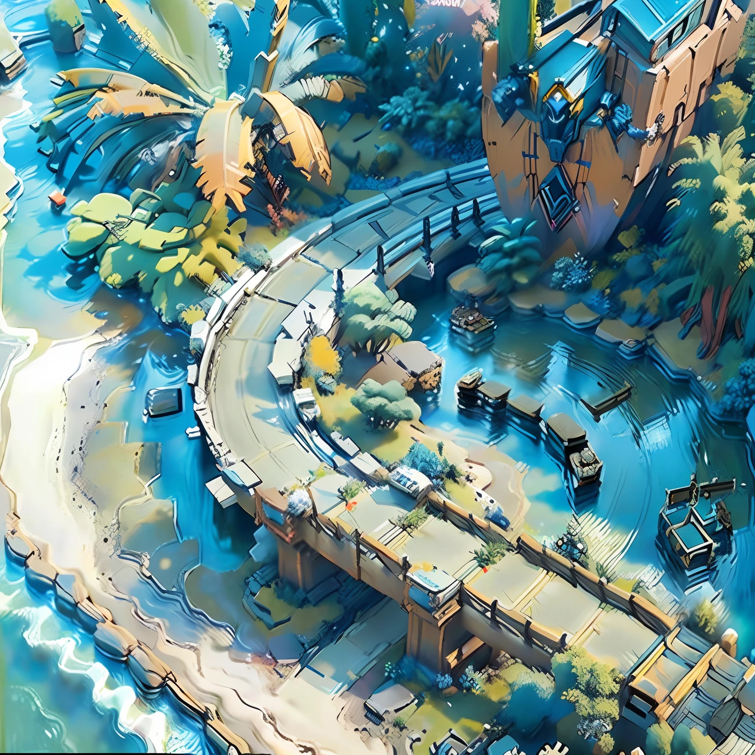 mini\(ttp\), (8K, photo in RAW format, beste-Qualit, tmasterpiece:1.4),(Warframe-style robot conveyor belt with magical modifications:1.3), plant,Reno's character,(Cyberpunk Lite:0.5),in the workshop, neonlight, isometric, Miniature, Landscape on the foundation,scenery,