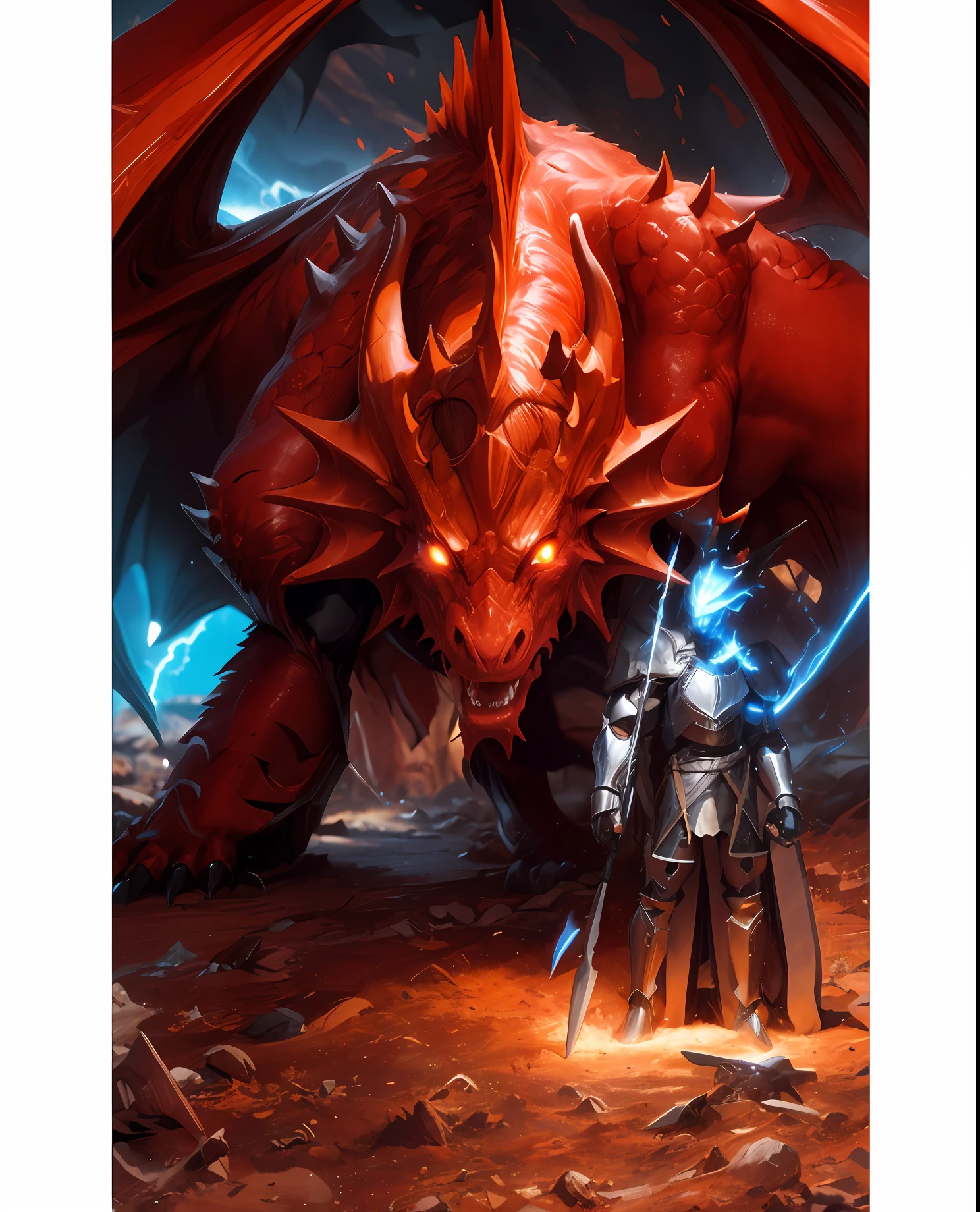 There is a red dragon with a knight on the side, Dragon Knight, draconic looking armor, the devil in hell as a dragon, Dragon armor, Hiper-realista D & d fantasy art, dragon in the background, fantasy inspired dragon armor, demonic dragon inspired armor, dragon in dragon lair, Drachenlord, dragon inspired armor, charging through a dragons lair,), cinemactic, hiper-detalhado, detalhes insanos, Lindamente colorido, Motor irreal, DOF, Super-Resolution, Megapixel, cinematographic lightning, antialiasing, FKAA, TXAA, RTX, SSAO, Post processing, post - production, Mapeamento de Tons, ..cgi, VFX, SFX, Insanamente detalhado e intrincado, Hiper maximalista, hyper realistic, volumetric, fotorrealista, ultra fotorreal |, ultra-detalhado, detalhes intrincados, 8k, super detalhado, Colouring, Volumetric lightning, HDR, Realistic, Motor irreal, 16k, foco nítido, Octane render ,Retrato de Arnold Schwarzenegger shaka , detalhes intrincados, perfect features, Dramatic, Cinematic lighting, Highlight lighting, SSAA, smooth rendering, no noise --testp --ar 2:3 --video --no lazy prompts --v testp