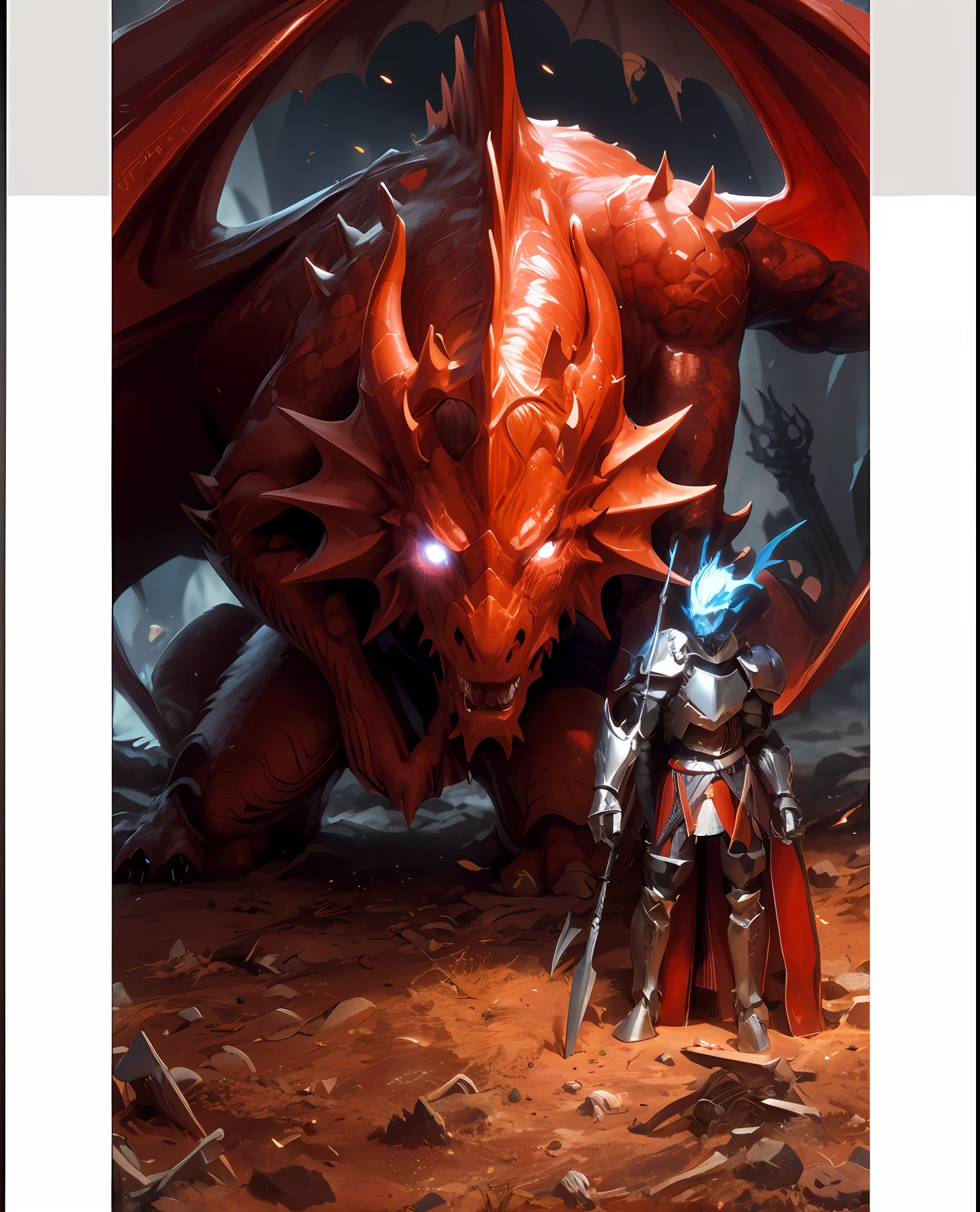There is a red dragon with a knight on the side, Dragon Knight, draconic looking armor, the devil in hell as a dragon, Dragon armor, Hiper-realista D & d fantasy art, dragon in the background, fantasy inspired dragon armor, demonic dragon inspired armor, dragon in dragon lair, Drachenlord, dragon inspired armor, charging through a dragons lair,), cinemactic, hiper-detalhado, detalhes insanos, Lindamente colorido, Motor irreal, DOF, Super-Resolution, Megapixel, cinematographic lightning, antialiasing, FKAA, TXAA, RTX, SSAO, Post processing, post - production, Mapeamento de Tons, ..cgi, VFX, SFX, Insanamente detalhado e intrincado, Hiper maximalista, hyper realistic, volumetric, fotorrealista, ultra fotorreal |, ultra-detalhado, detalhes intrincados, 8k, super detalhado, Colouring, Volumetric lightning, HDR, Realistic, Motor irreal, 16k, foco nítido, Octane render ,Retrato de Arnold Schwarzenegger shaka , detalhes intrincados, perfect features, Dramatic, Cinematic lighting, Highlight lighting, SSAA, smooth rendering, no noise --testp --ar 2:3 --video --no lazy prompts --v testp