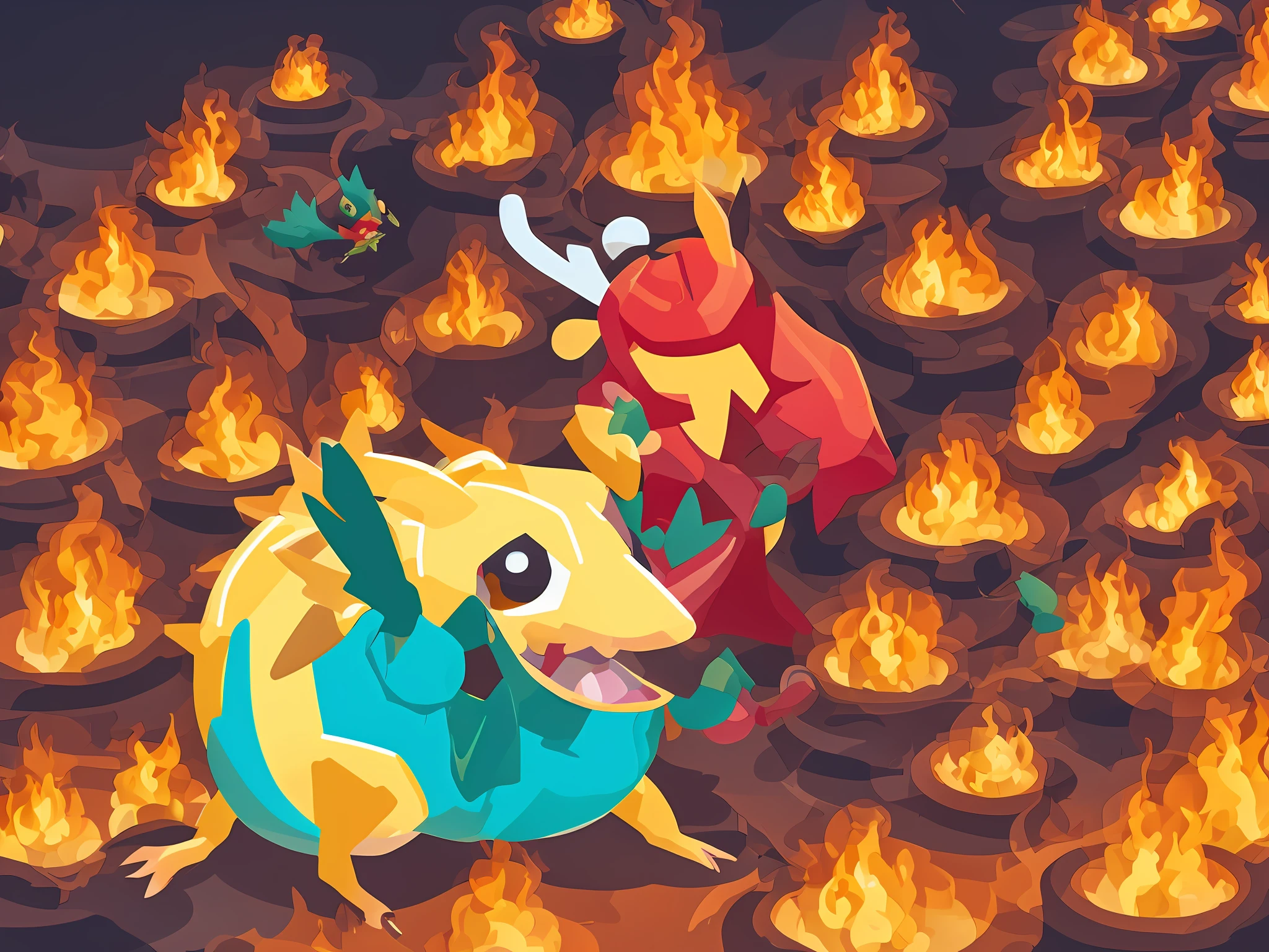 Linha evolutiva, pokemon de fogo, salamandra vermelha e amarela