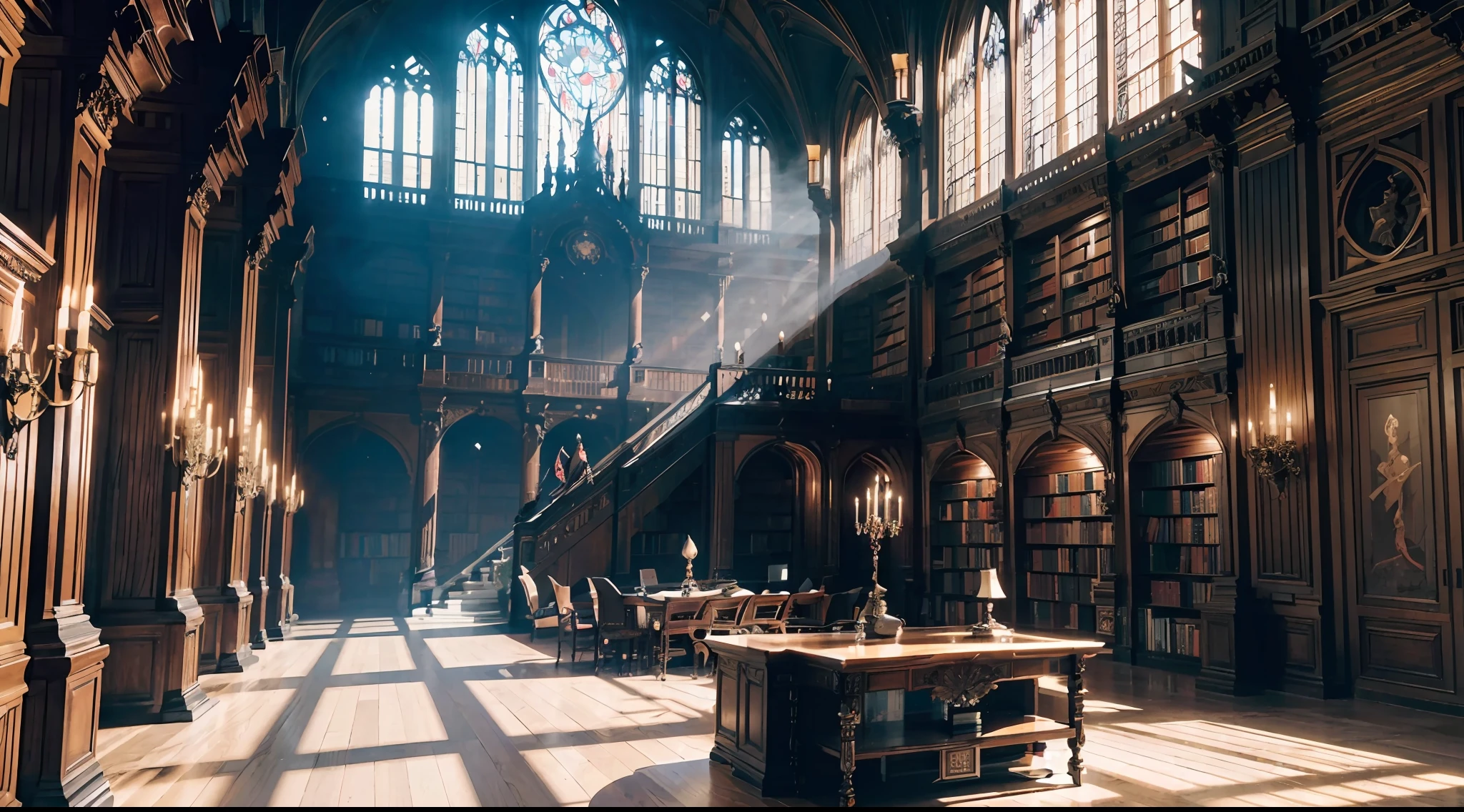 (by Greg Rutkowski: 1.2), ((no human)), fantasy, (massive bookshelf in a grand library), dynamic lighting, symmetrical angles shot, architectural, silent, vibrant atmosphere, sharp focus, (photorealism: 1.4), (intricate: 1.4) (masterpiece: 1.4) (illustration: 1.4), post-processing, 8k resolution.