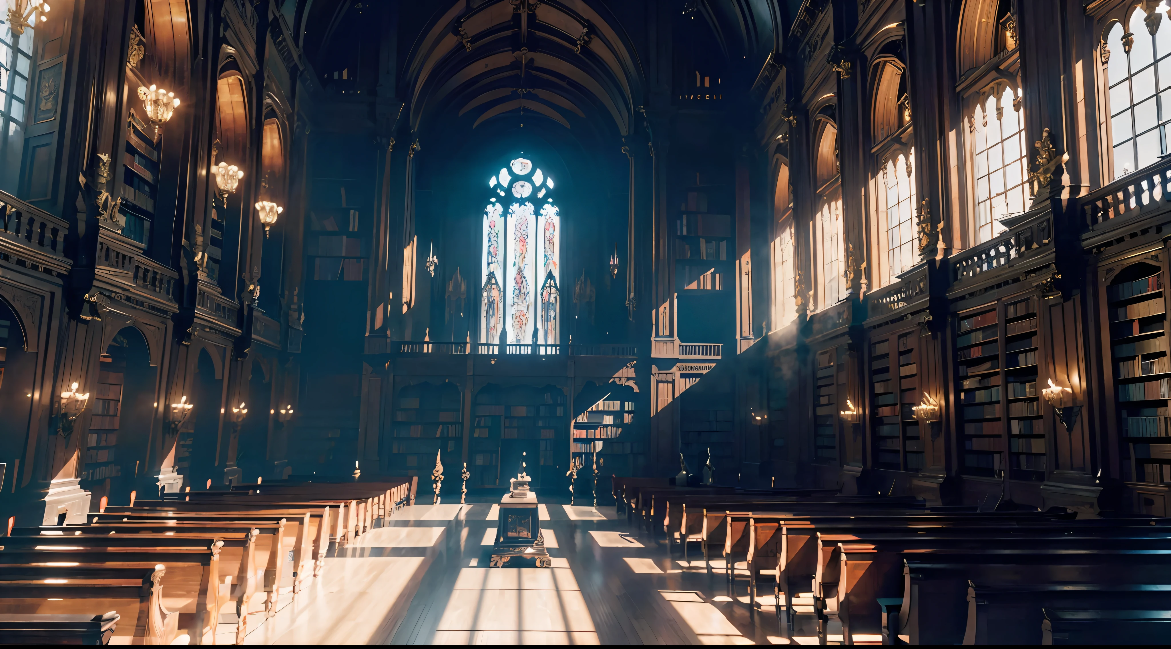 (by Greg Rutkowski: 1.2), ((no human)), fantasy, (massive bookshelf in a grand library), dynamic lighting, symmetrical angles shot, architectural, silent, vibrant atmosphere, sharp focus, (photorealism: 1.4), (intricate: 1.4) (masterpiece: 1.4) (illustration: 1.4), post-processing, 8k resolution.