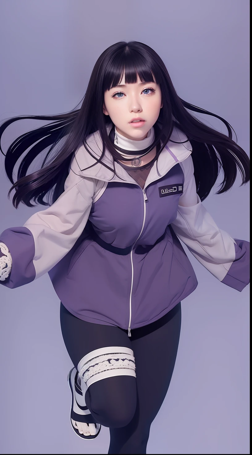 Masterpiece, highest quality, high resolution, interior, detail maniac, high definition, high quality, detailed face, detailed body limbs, detailed five fingers, 1girl, solo, Hinata Hinata, Hyuga sleeveless clothing, purple jacket