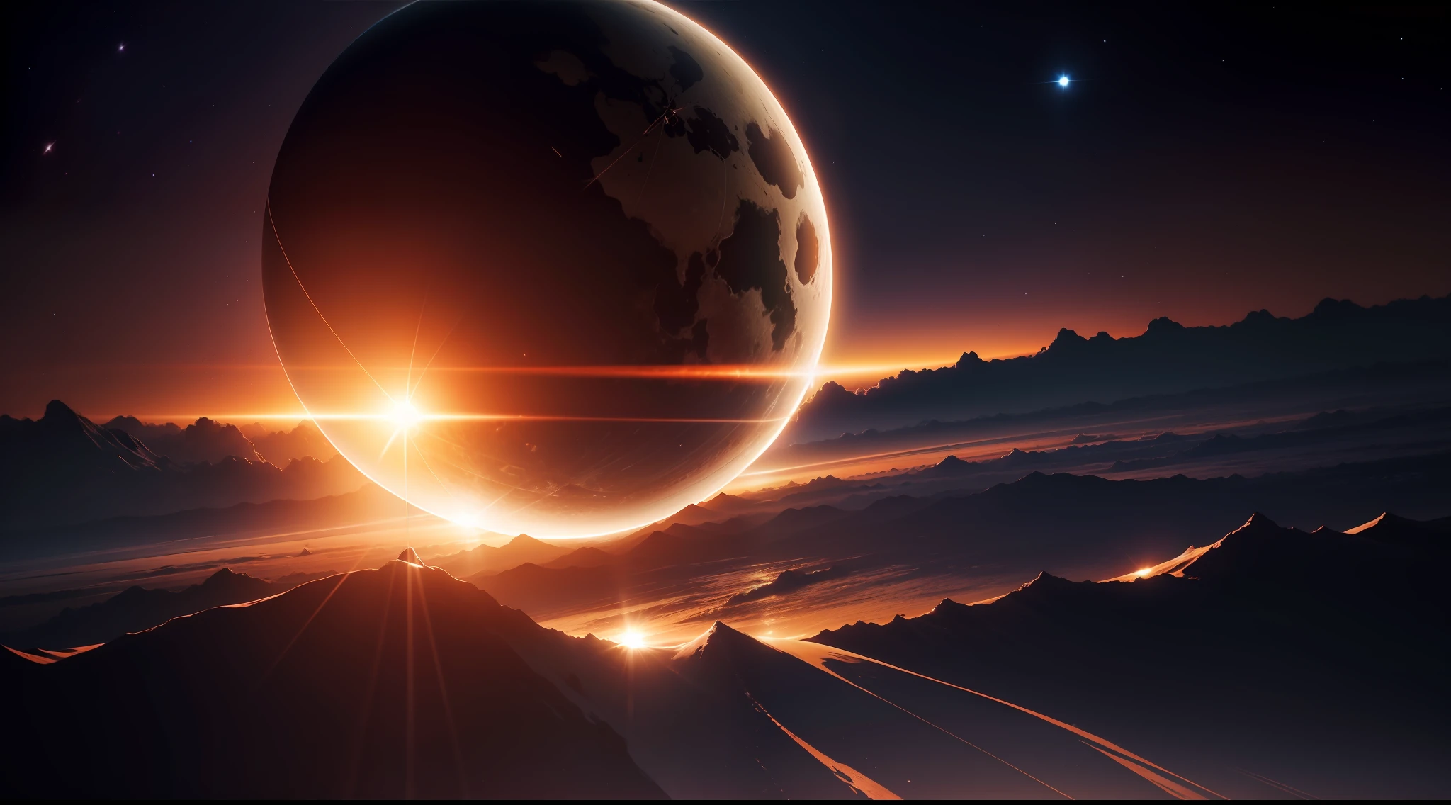 Sun rising from Earth's shadow in outer space、zori、Fantastic、Ethereal、Fantastic、Ethereal、Photorealism Based Details Widget 1.3, Ultra-detailed depiction、Ultra-clear and ultra-realistic like a photo、Cinematic shots with HDR effect、Vignette and center screen、Generate in automatic mode