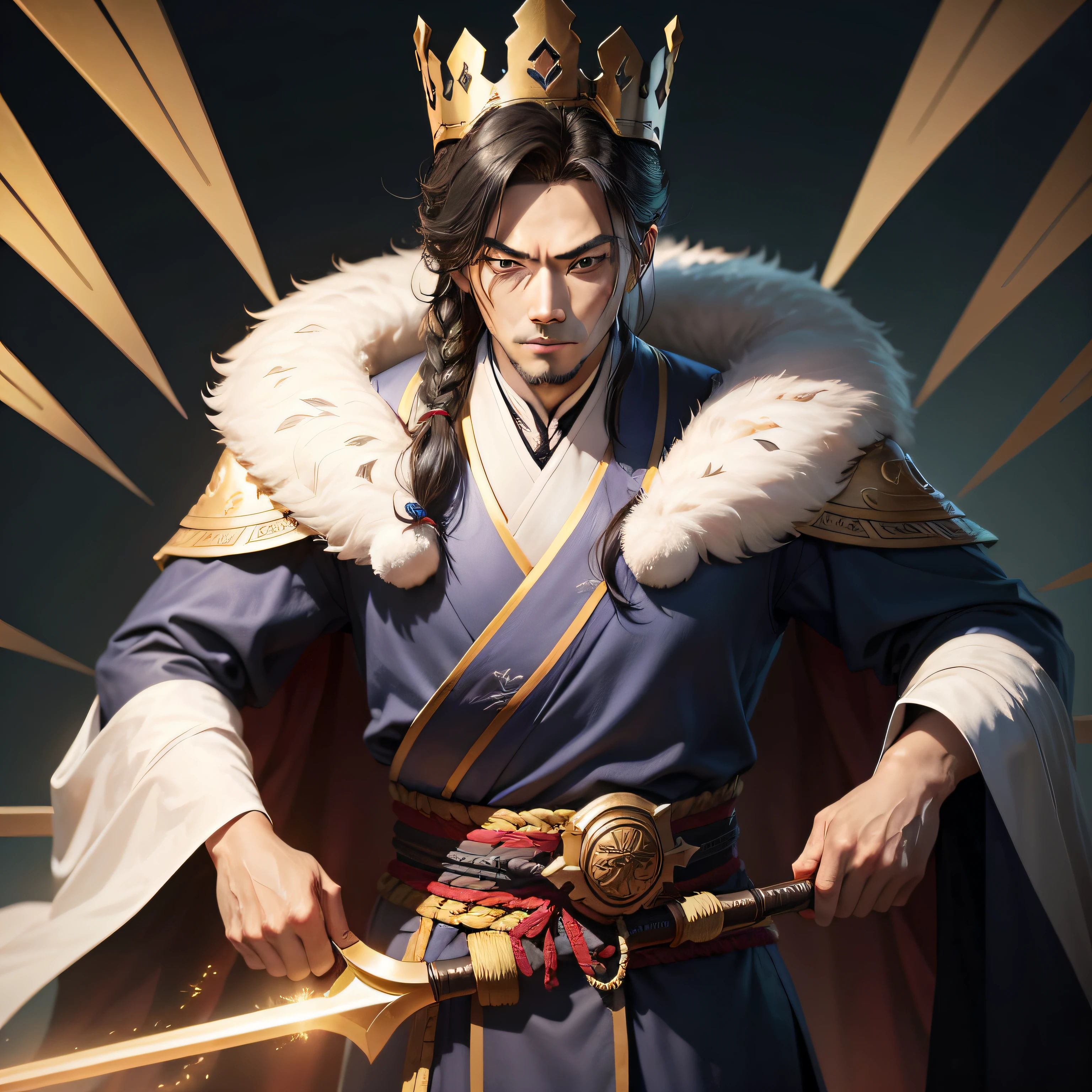 (best qualtiy:1.4),(超高分辨率:1.2),(realisticlying:1.4),(8k,RAW photos:1.2),(Medium Shot Shot:1.4),The cartoon character based on the king can be a tall figure、Male character with a serious face,Usually dressed in fancy costumes,Wear a crown or headdress,Holding a weapon such as a scepter or sword。His facial features can be designed according to your imagination,For example, you can draw a pair of sharp eyes、A sharp chin and a high, raised nose。
King Shun was a famous tyrant in history,So his cartoon characters can show his cruelty and ambition。He can have some sly expressions,Such as smiling or squinting,At the same time, he can also show his arrogance and conceit。
generally,The cartoon character based on King Jun should be a character full of drama and complexity,His personality and characteristics can be revealed through details and expressions。