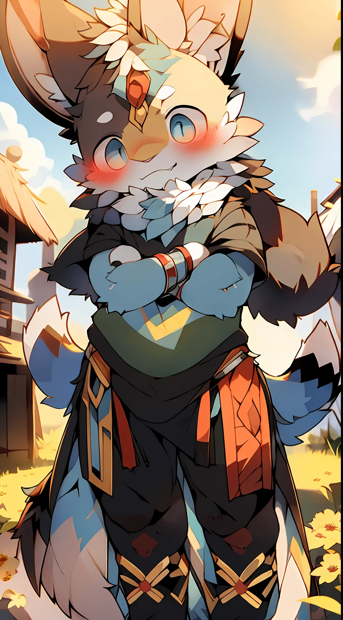 （1boys：1.4）， JW3， White Tiger Boy， （hairy pubic：1.5）， Light blue fur， white body fur，Red pick dye， （thick thight：0.5）， （full bodyesbian：1.1）， lighting perfect， （tmasterpiece）， （ultra - detailed）， Eyes，adolable，Be red in the face， looking at viewert， 独奏， Open your clothes， coda， （Chinese art）， Ancient Chinese men's long skirt， Flower anklets， exteriors， exteriors， hilltop， hyper HD， Break， AOEU， AOEU， AOEU， AOEU，AOEU，AOEU，AOEU，AOEU，AOEU