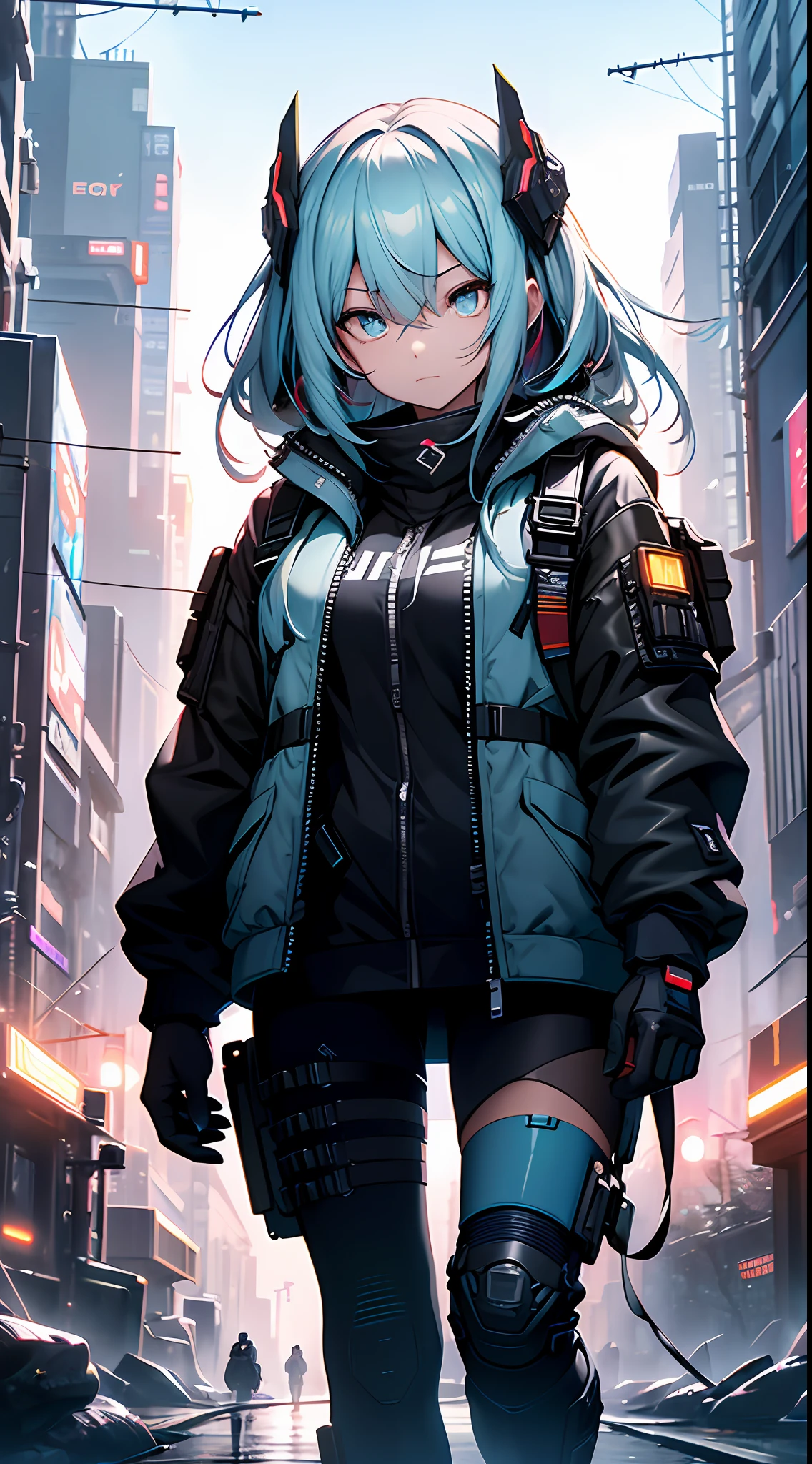 ((best qualtiy)), ((tmasterpiece)), (the detail:1.4), 3D, A beautiful cyberpunk female image,hdr(HighDynamicRange),Ray traching,NVIDIA RTX,Hyper-Resolution,Unreal 5,Subsurface scattering、PBR Texture、post-proces、Anisotropy Filtering、depth of fields、maximum definition and sharpness、Many-Layer Textures、Albedo e mapas Speculares、Surface coloring、Accurate simulation of light-material interactions、perfectly proportions、rendering by octane、Two-colored light、largeaperture、Low ISO、White balance、the rule of thirds、8K raw data、Kizi,(Indifferent expression),(Glowing blue eyes:1.331),grey long hair,(Cyberpunk Style),Panorama close-up,城市,nighttime scene,neonlight,(the motorcycle),(Ride),Long flowing hair,
