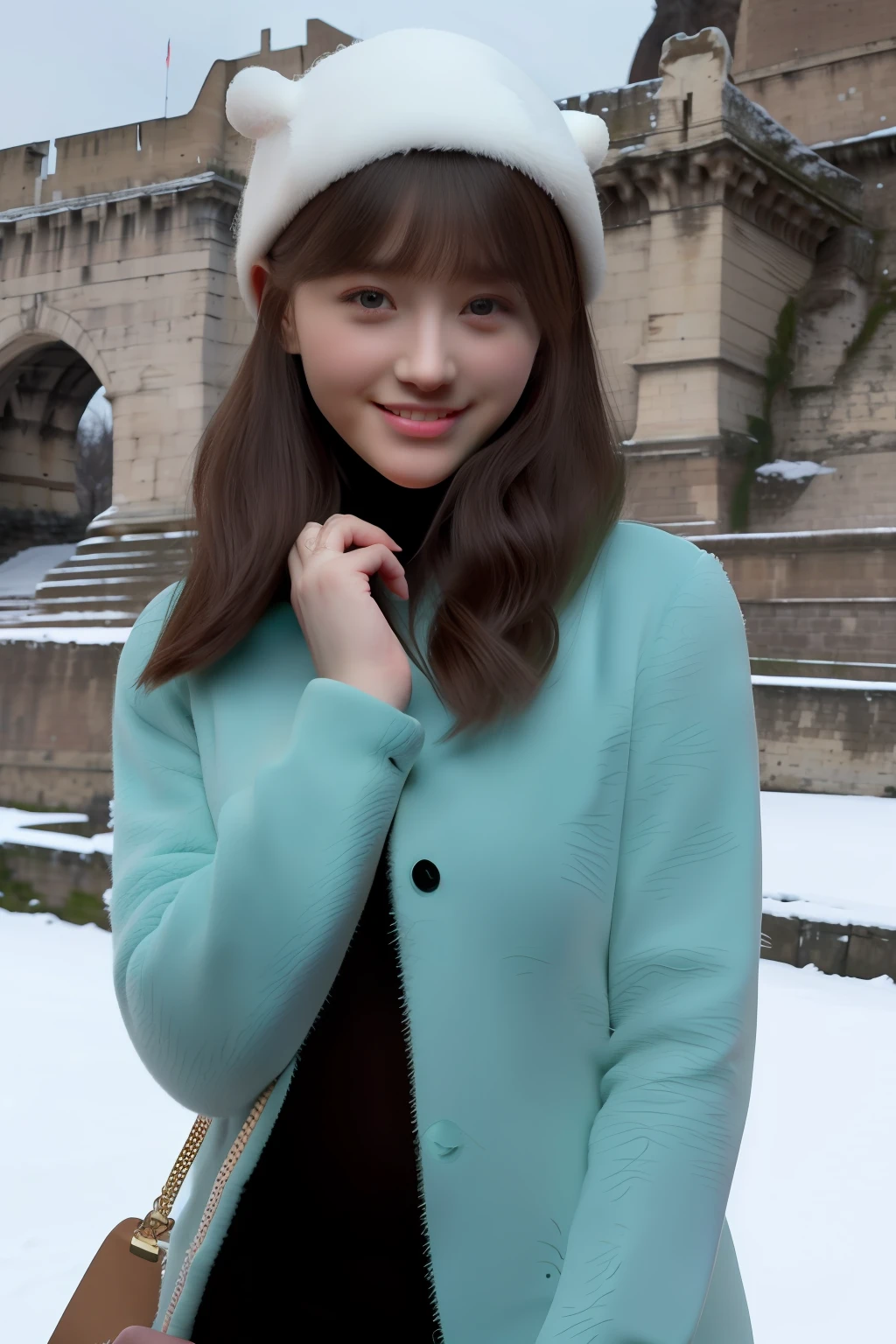 (Masterpiece),(Best quality),(Ultra-detailed), (full bodyesbian:1.2),
2girls,duo,Castel Sant'Angelo in Rome,navel,winter,Snow,crowd,Cute, Smile, Open mouth,
flower, Outdoors,Jacket, Blush,shirt, Short hair, Cherry blossoms, green headwear, Blurry, Brown hair, Blush stickers, Long sleeves, bangs, Earphone, Black hair,
(Beautiful detailed face), (Beautiful detailed eyes),