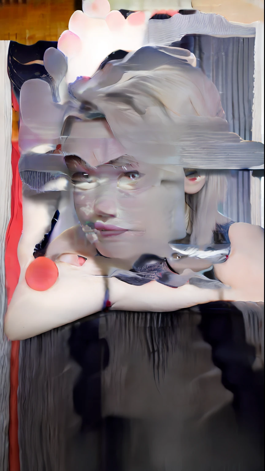 the face, mascara, Ruining makeup, exhaustion, tired, heavy breath, aftersex, saliva, messy hair, untidy, wet face, detailedfacialfeatures, Be red in the face, embarressed, long whitr hair, realisticlying, high qulity, best qualtiy, A high resolution