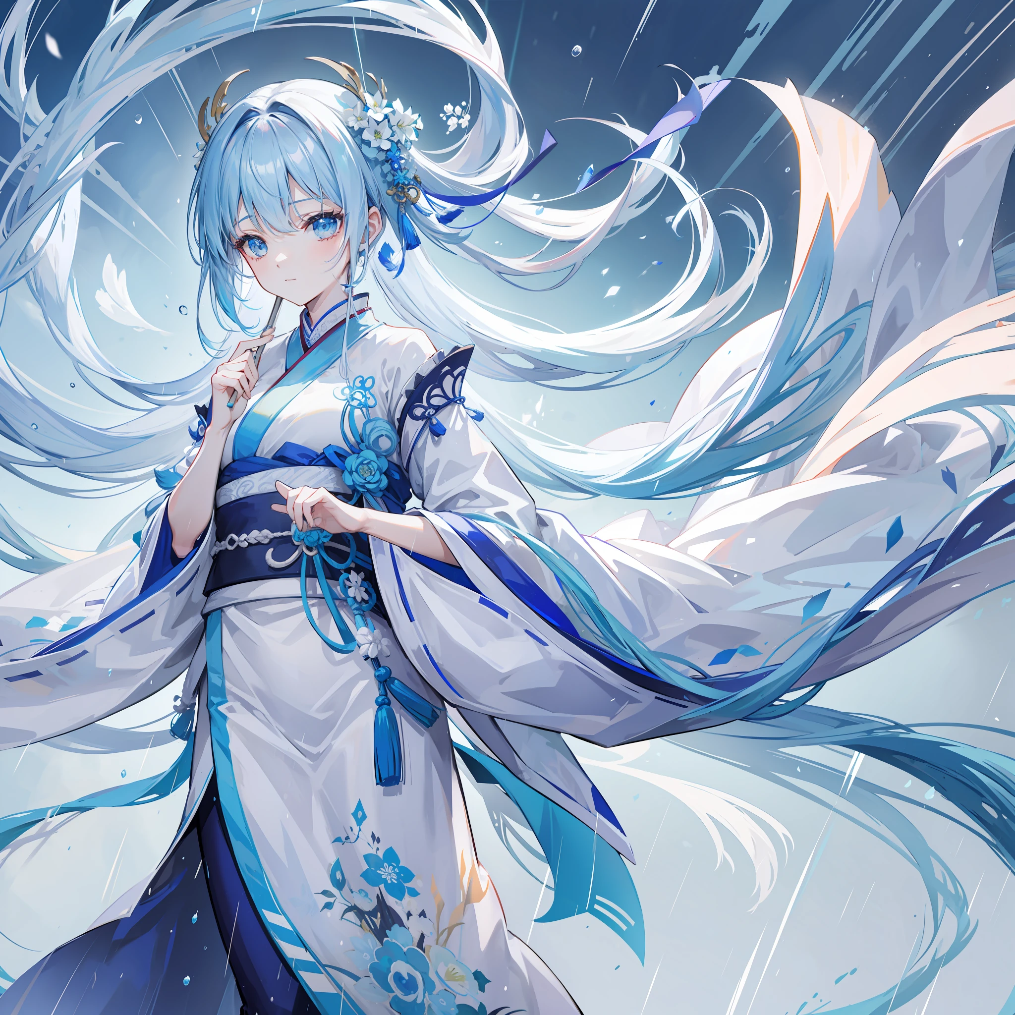 blue hairs,Sweet rain,Hanfu,ancient wind