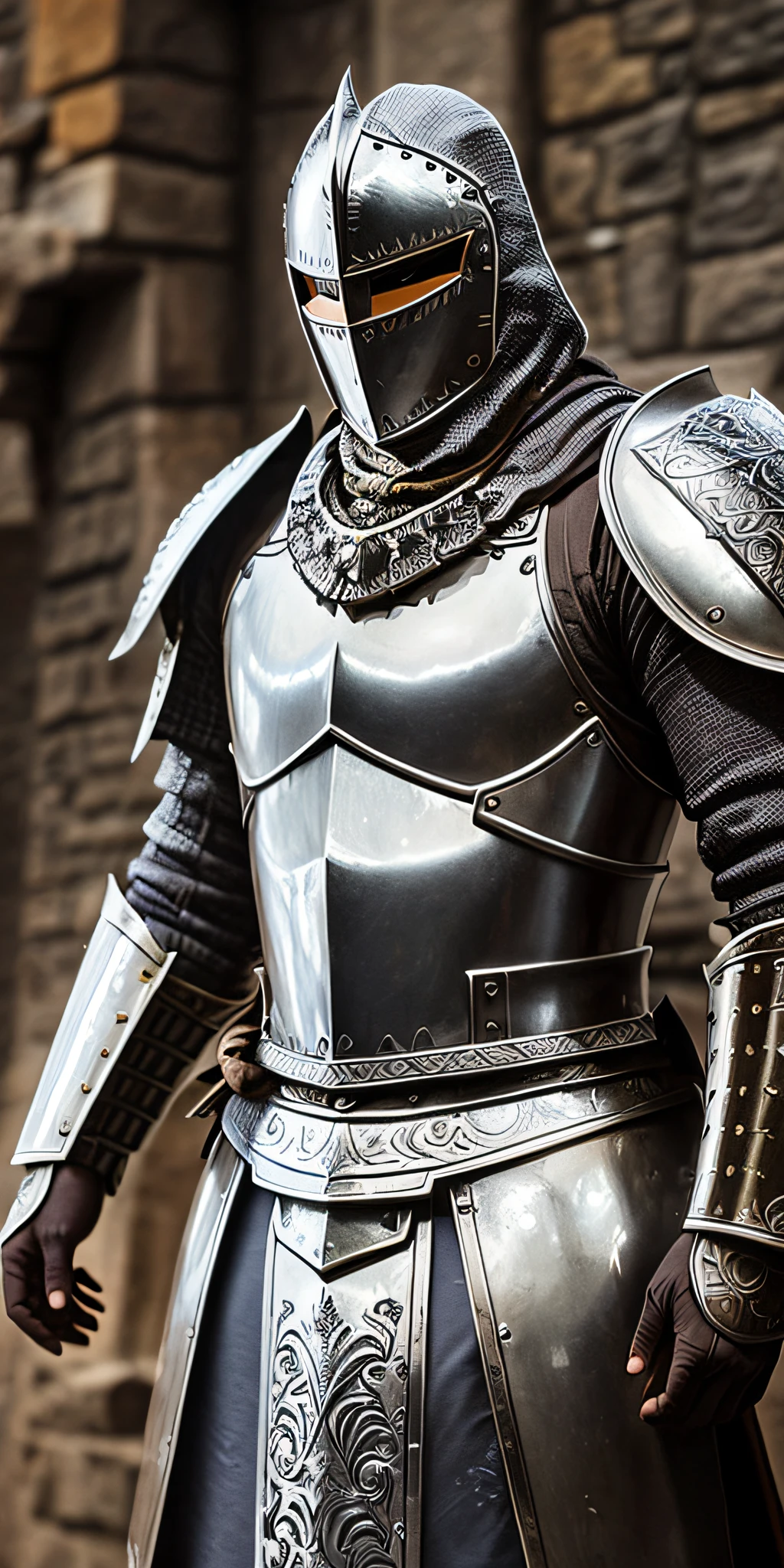 Arafed knight in full armor standing in a courtyard, wearing intricate steel armor, steel armor, cavaleiro usando armadura de placa, photogenic details on armor, usando armadura de cavaleiro, cavaleiro em armadura, armadura de metal de prata, luz saindo da armadura, armadura bonita, armadura dos cavaleiros, armadura medieval, armadura detalhada, armadura do cavaleiro, usando armaduras pesadas