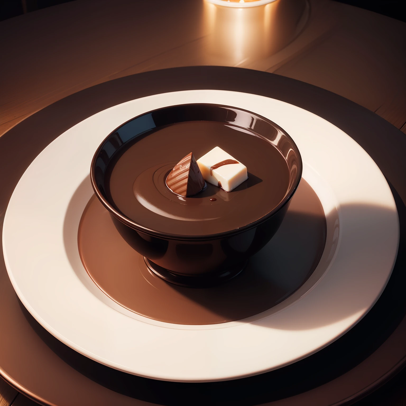 high end photography, digital painting, ultra clean high definition, chocolate fondue with fancy plate