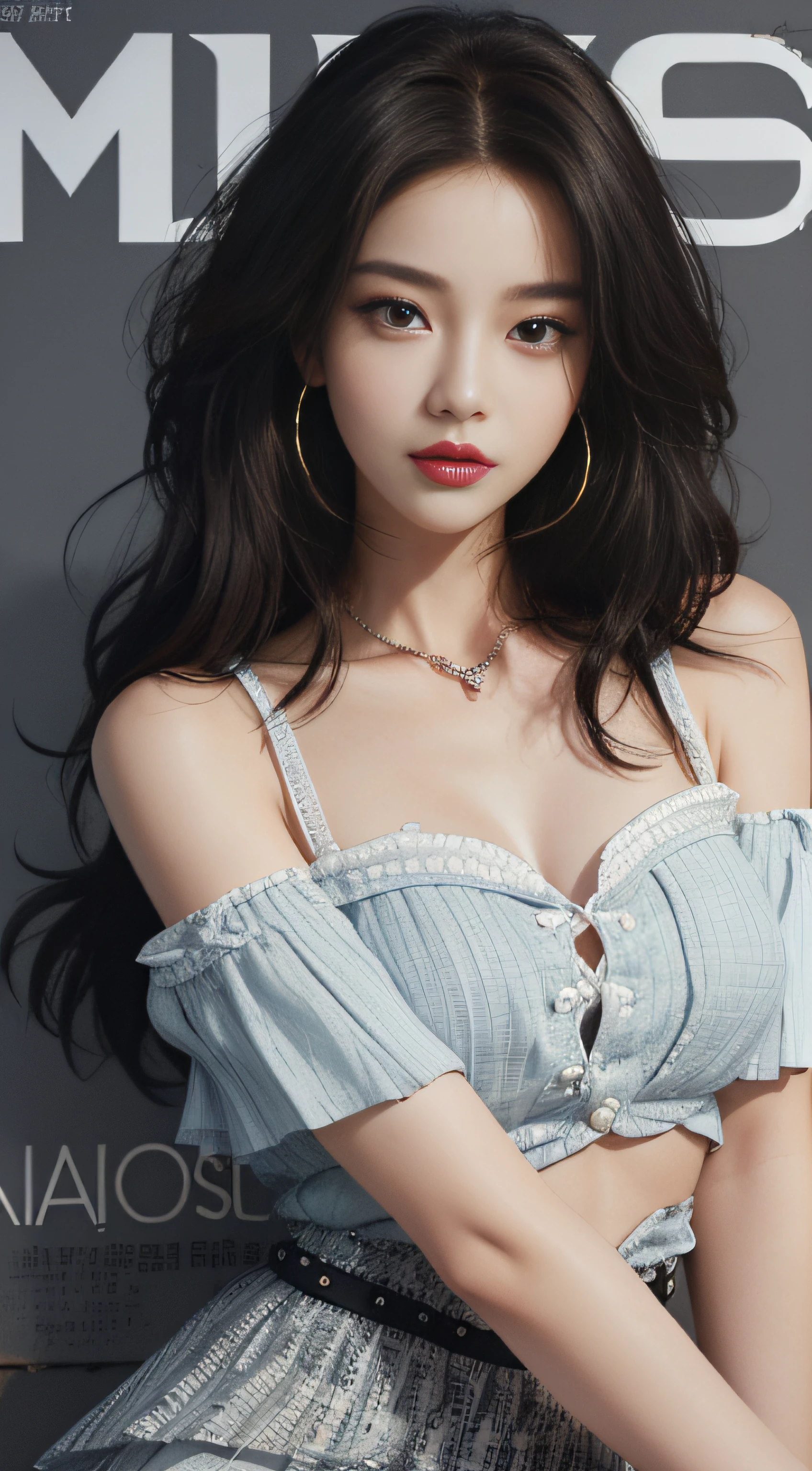 （Magazine cover style illustration of a vibrant, stylish woman dressed）， perfect figure beautiful woman:1.4, Slim abs:1.2, ((Layered Hair Style,)), (the street:1.2), Highly detailed facial and skin texture, A detailed eye, 二重まぶた,MagazineCover