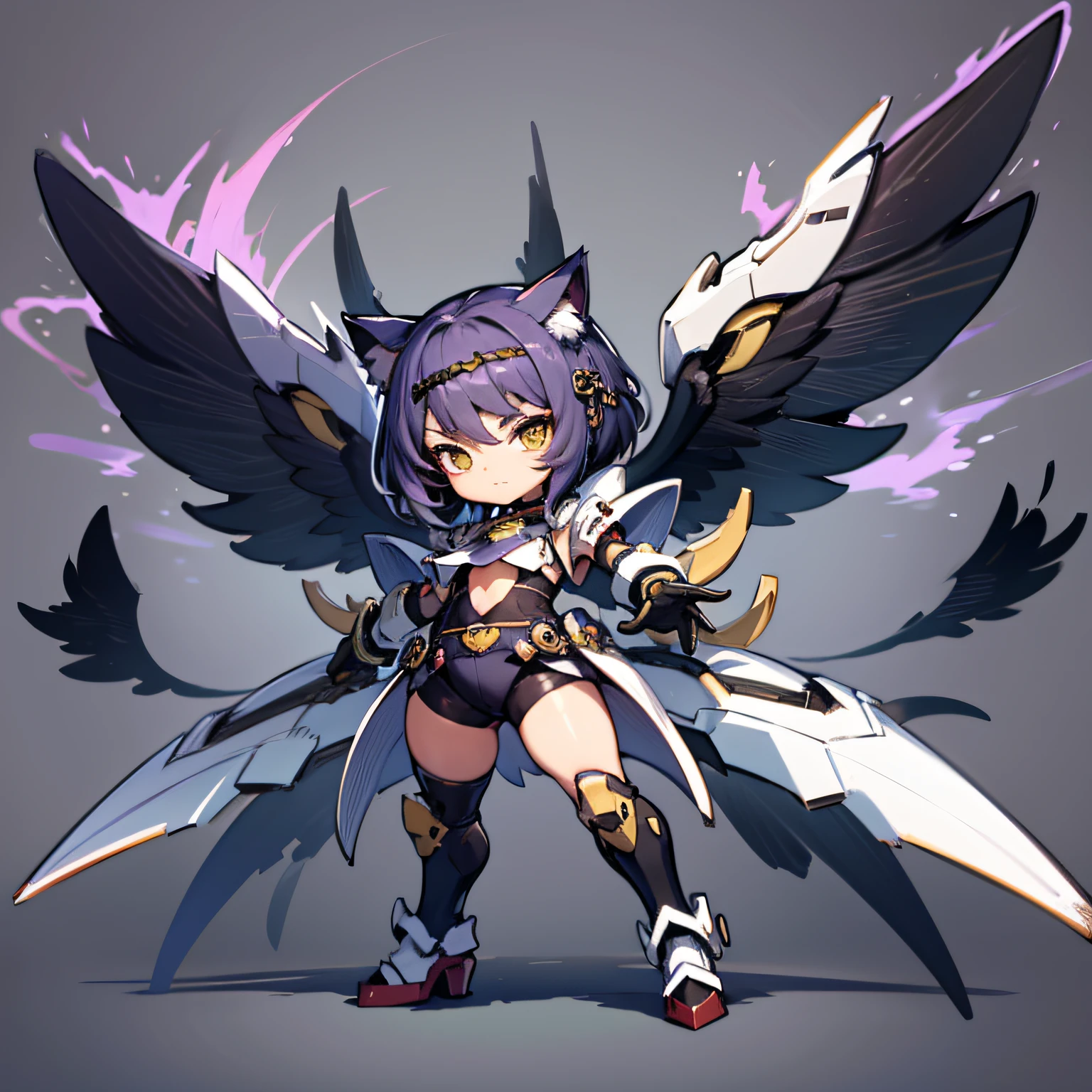 lean, chibi, Full body, Minimake, Mecha Body, Mecha legs, My favorite cat ears,Mecha Wings,