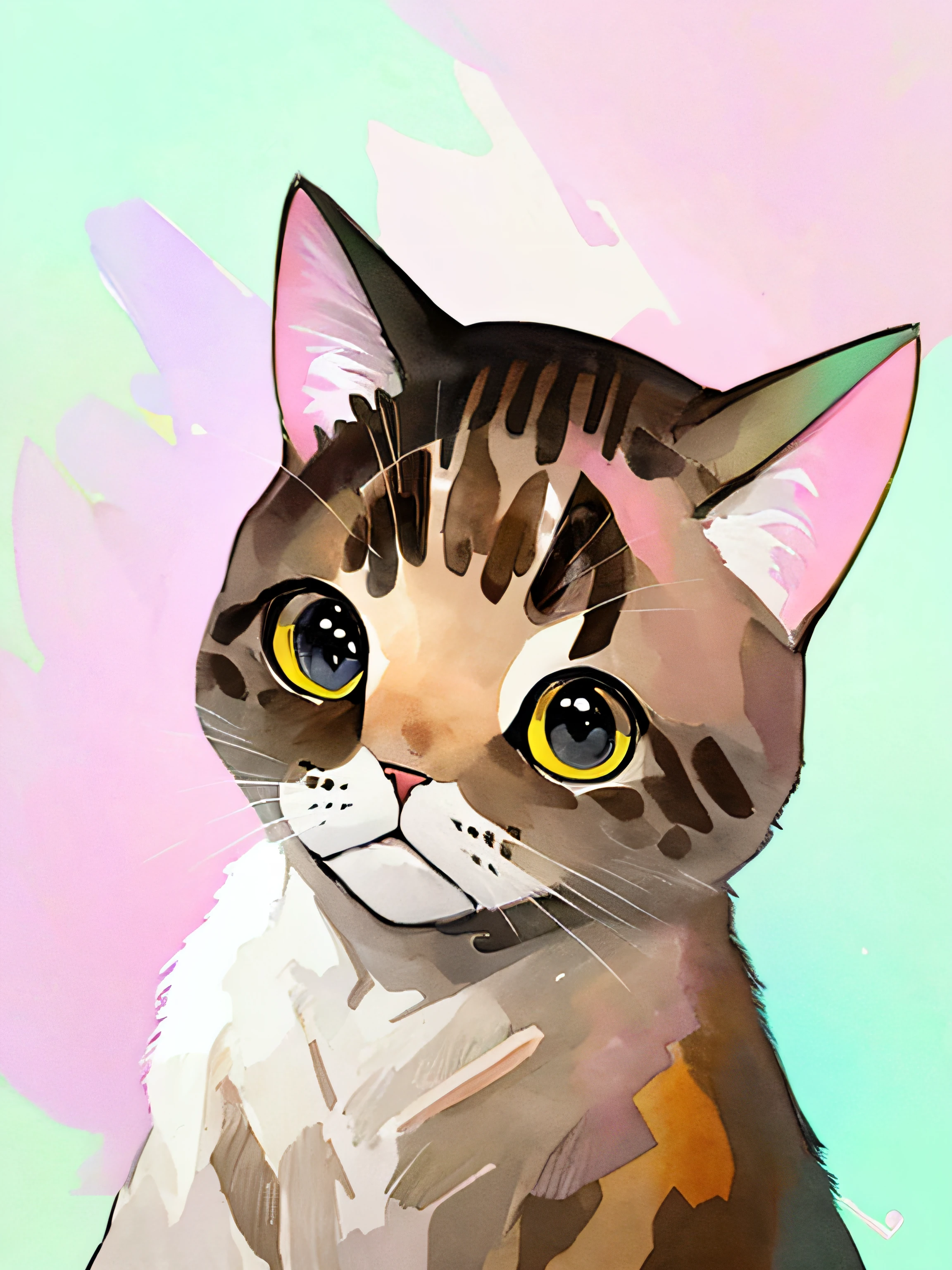 head of cute cat against pink background, simple background