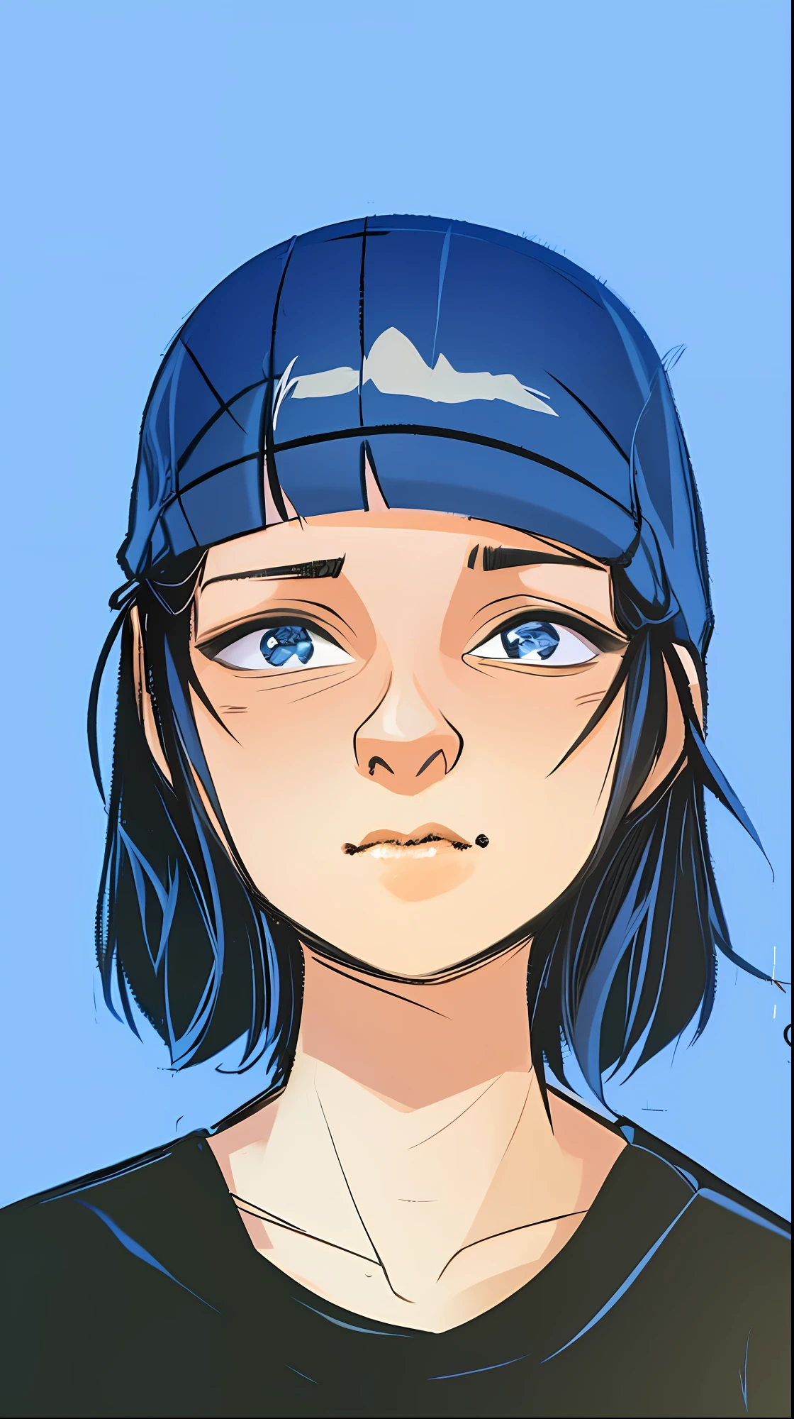 a drawing of a girl with a blue hat and a black shirt, em estilo anime, 2 d estilo anime, em estilo anime, fanart de alta qualidade, estilo realismo anime, kawaii retrato realista, feito com anime painter studio, Estilo anime 3D realista, retrato estilo anime, 🤤 retrato da , Arte no estilo de Guweiz, arte de anime realista