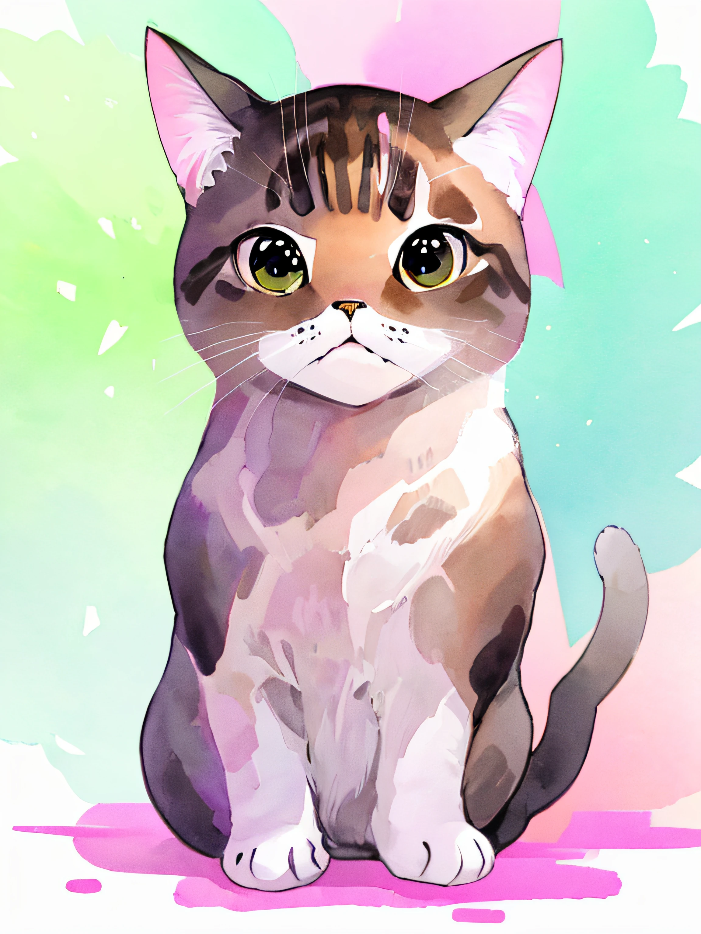 cute cat full body, pink background