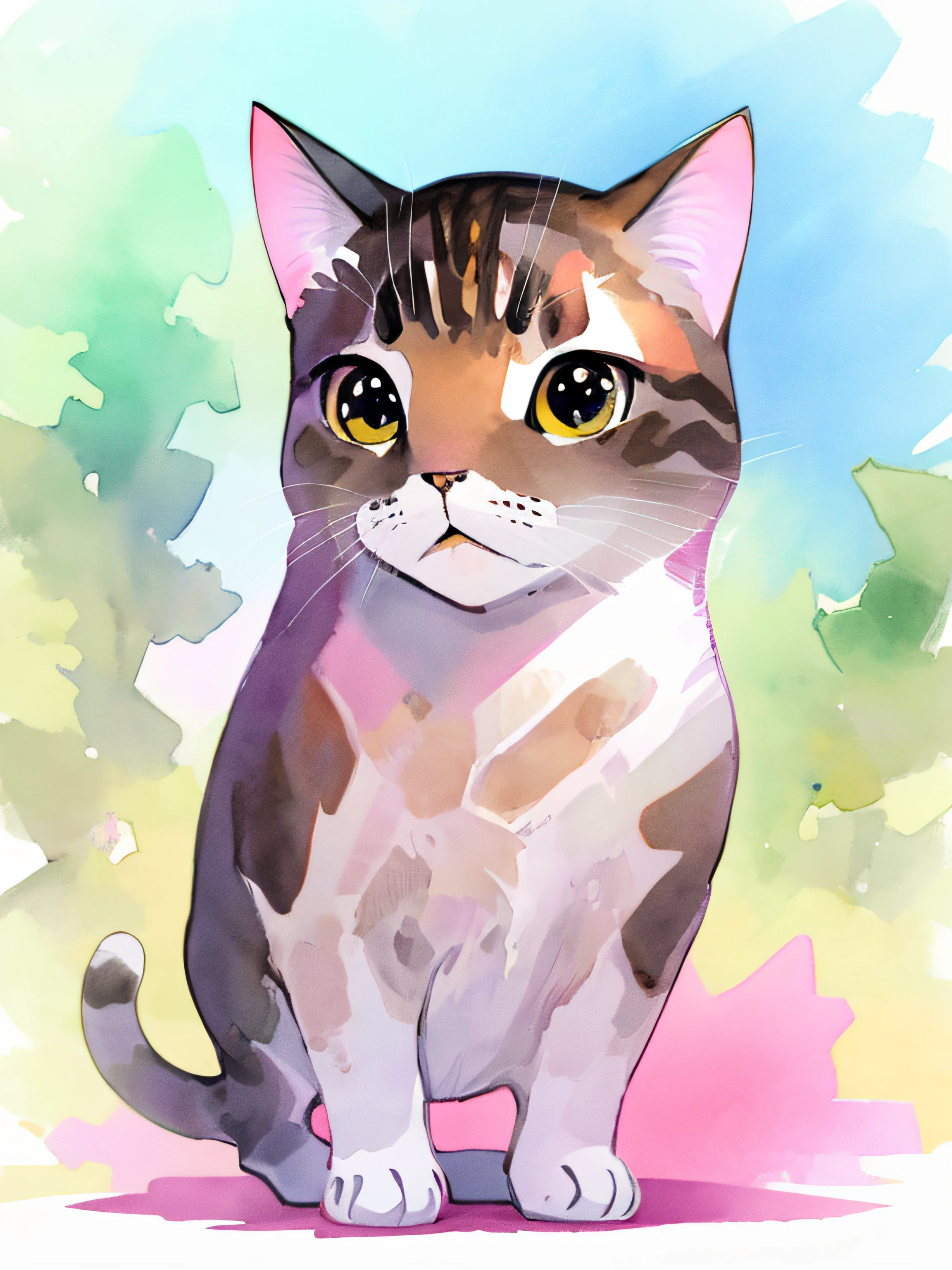 cute cat full body, pink background