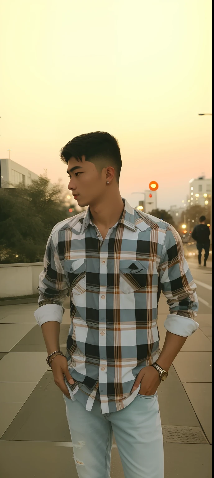 RAW photo, a portrait photo of 25 y.o man in casual clothes, night, city street, (high detailed skin:1.2), 8k uhd, dslr, soft lighting, high quality, film grain, Fujifilm XT3