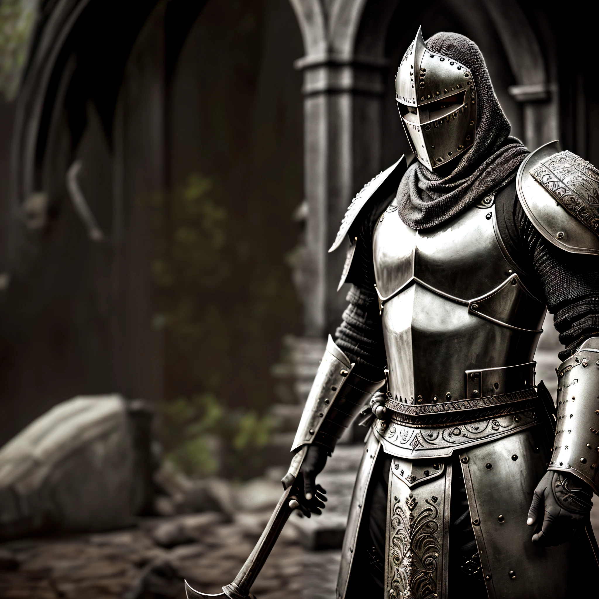 Arafed knight in full armor standing in a courtyard, wearing intricate steel armor, steel armor, cavaleiro usando armadura de placa, photogenic details on armor, usando armadura de cavaleiro, cavaleiro em armadura, armadura de metal de prata, luz saindo da armadura, armadura bonita, armadura dos cavaleiros, armadura medieval, armadura detalhada, armadura do cavaleiro, vestindo armadura de cavaleiro