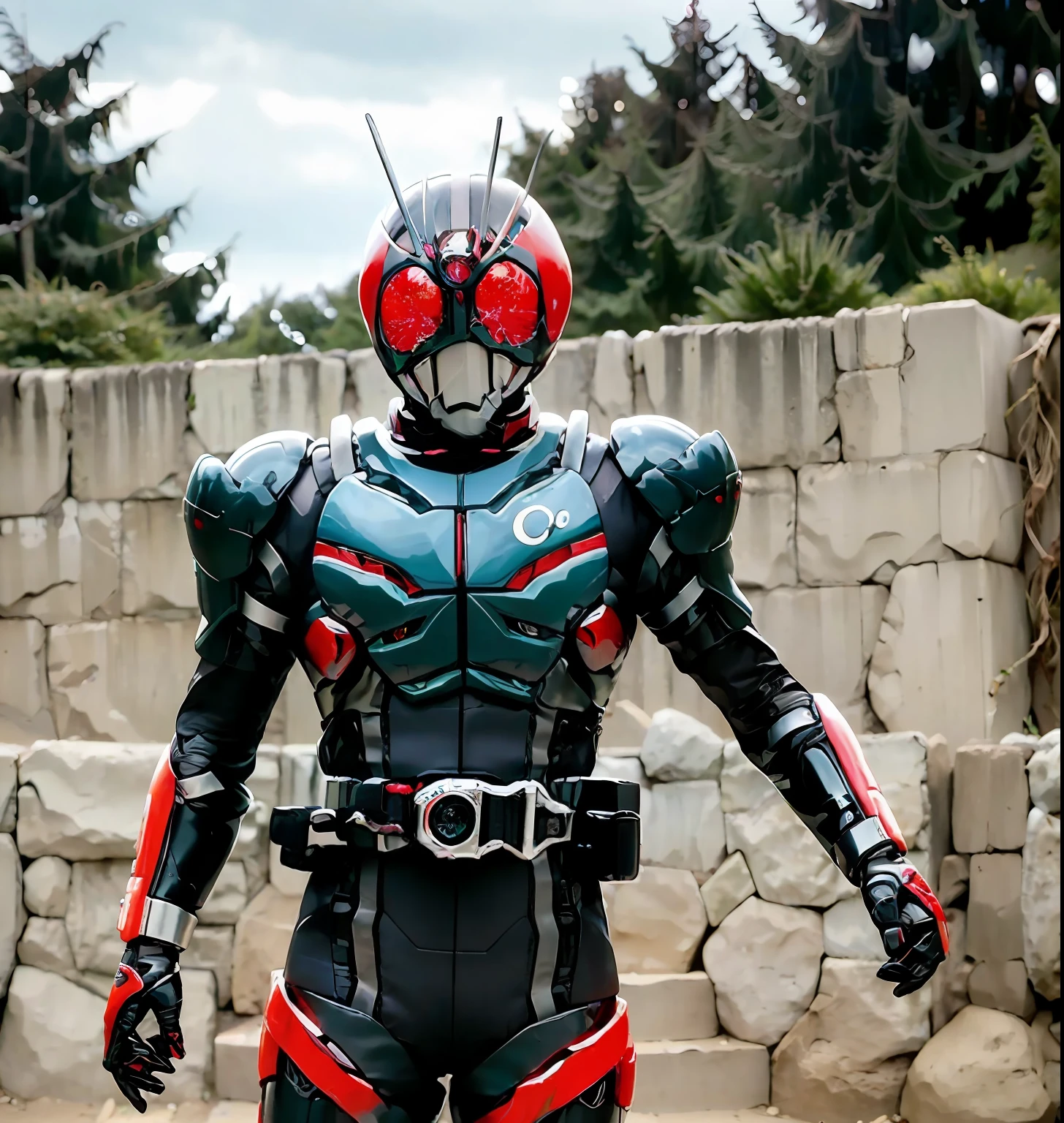 (sfw), 8k, RAW photo, Fujifilm eterna style photo, (dark:1.4), (backlit photography:1.4), (facing viewer:1.2),(kamen rider:1.1), grasshopper mask, red and black,(exosuit:1.2) with neon eyes, armored (belt and gauntlet:1.1), outdoor, fighting stance, (highly detailed:1.4), BREAK by Alyssa Monks , Annie Swynnerton , Beatrix Potter , Andrea Mantegna , Marco Mazzoni , Sara Wollfalk , Carlos Cruz-Diez , Saturno Butto , John Totleben , dust storm