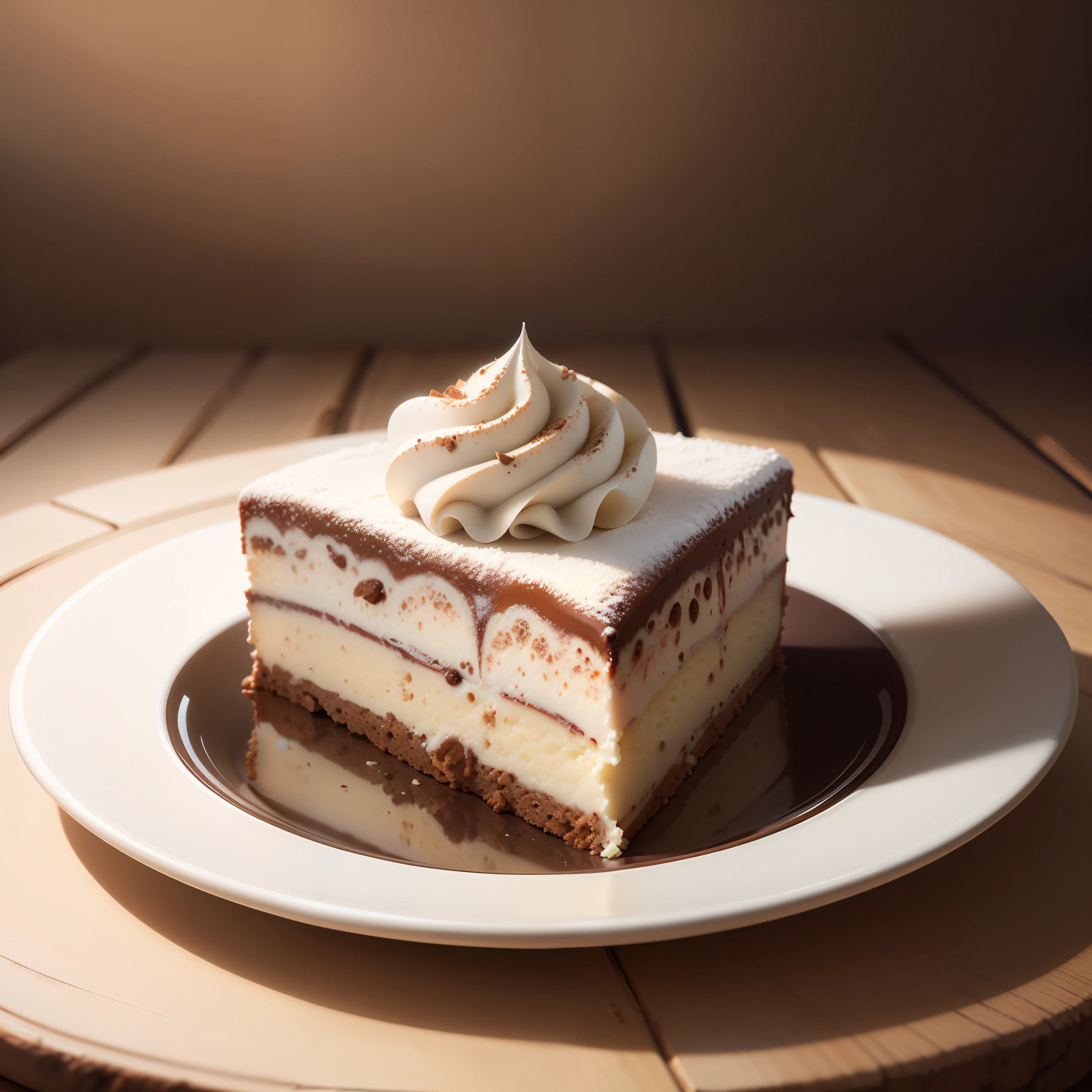 high end photography, digital painting, ultra clean high definition, tiramisu cake on a plate