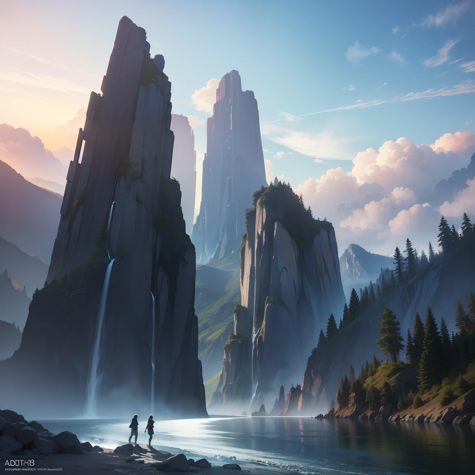 masterpiece, Top Quality, highs quality, Highly detailed CG Unity 8k wallpaper, landscapes, Outdoor, sky, clouds, Work, No human, mountains, landscapes, water, wood, blue-sky, waterfall, cliff, Nature, lake, rivers, Cloudy skies, award winning picture, Bokeh, depth of fields, HDR, Bloom, chromatic aberration, Photorealistic, highly detaild, Trending at ArtStation, Trending in CGsociety, Complex, hoog detail, dramatics, The Art of the Intermediate Journey,yoga