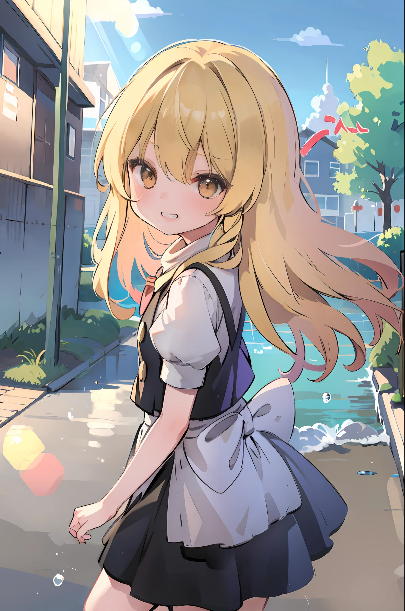 masutepiece, Best Quality, 1girl in, Solo,grin, kirisame marisa, Sunlight background, Head to knee, (())