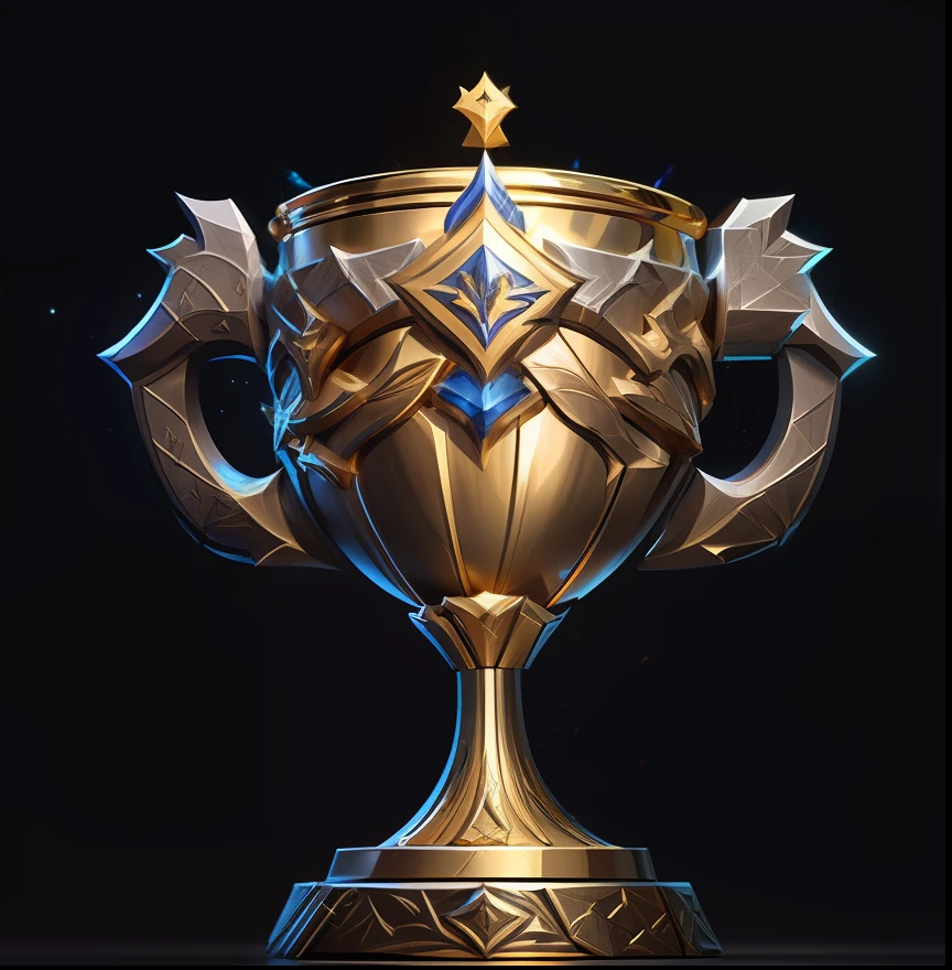 Close-up trophies with swords, league of legends champion, There are golden runes on it, the sacred cup of understading, polycount contest winner, award winning picture, award winning on artstation, cgsociety award, cgsociety award, picture of the year award, overturned chalice, Contest, zbrush contest winner, Gold badge