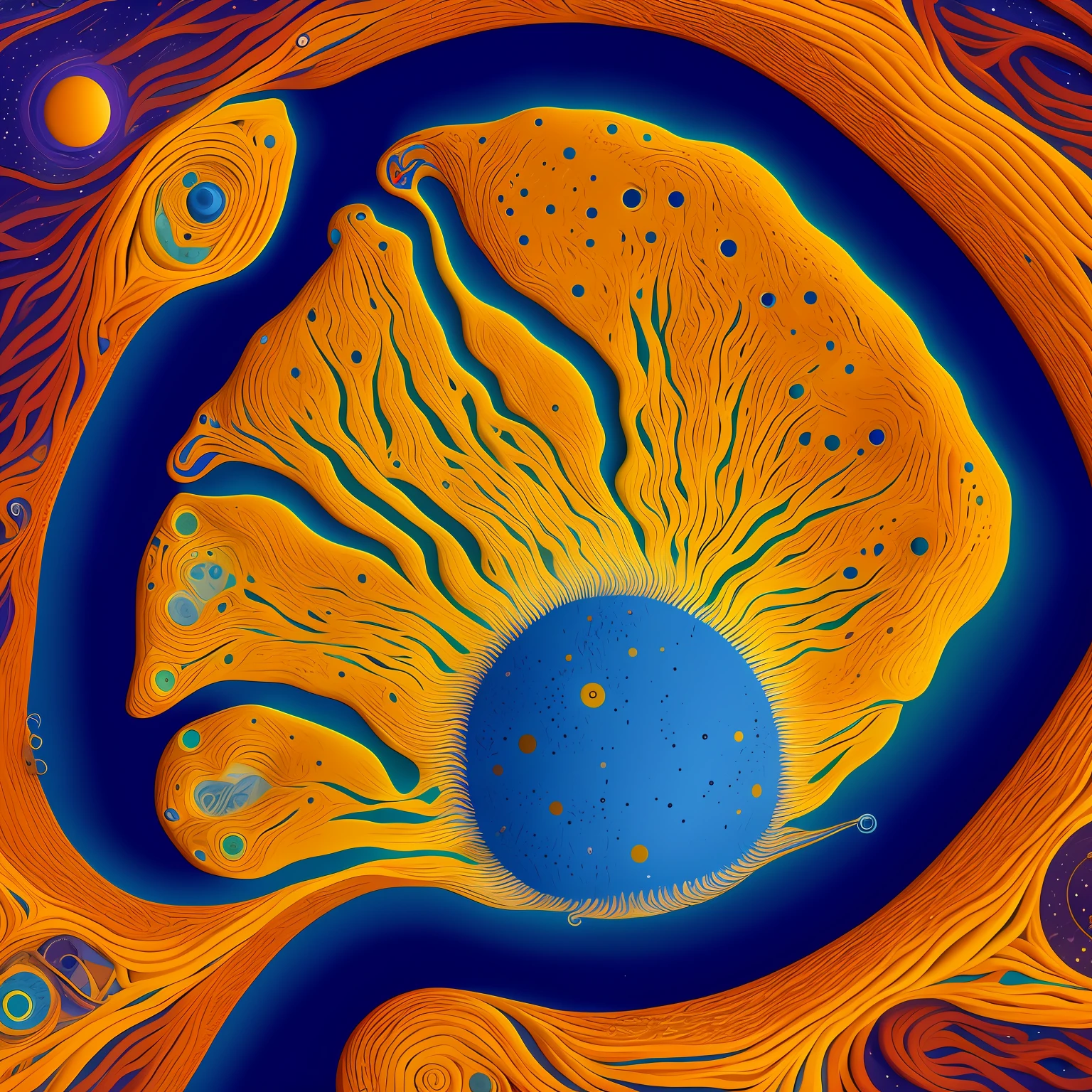 **it is a hand with oculi's eyes in the middle of a hand in the style of steve hillier, lunarpunk, childlike illustrations, cosmic visions, photo-realistic hyperbole, emek golan, exaggerated perspectives --s 50 --q 2