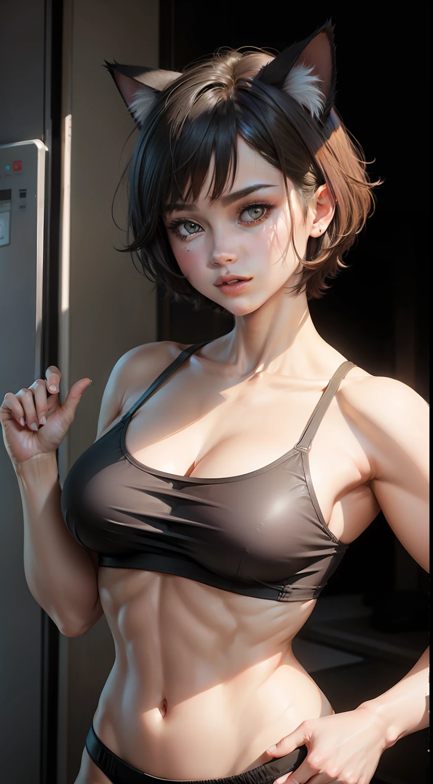 cat ears, Short Hair,bmaid, muscle, big breasts