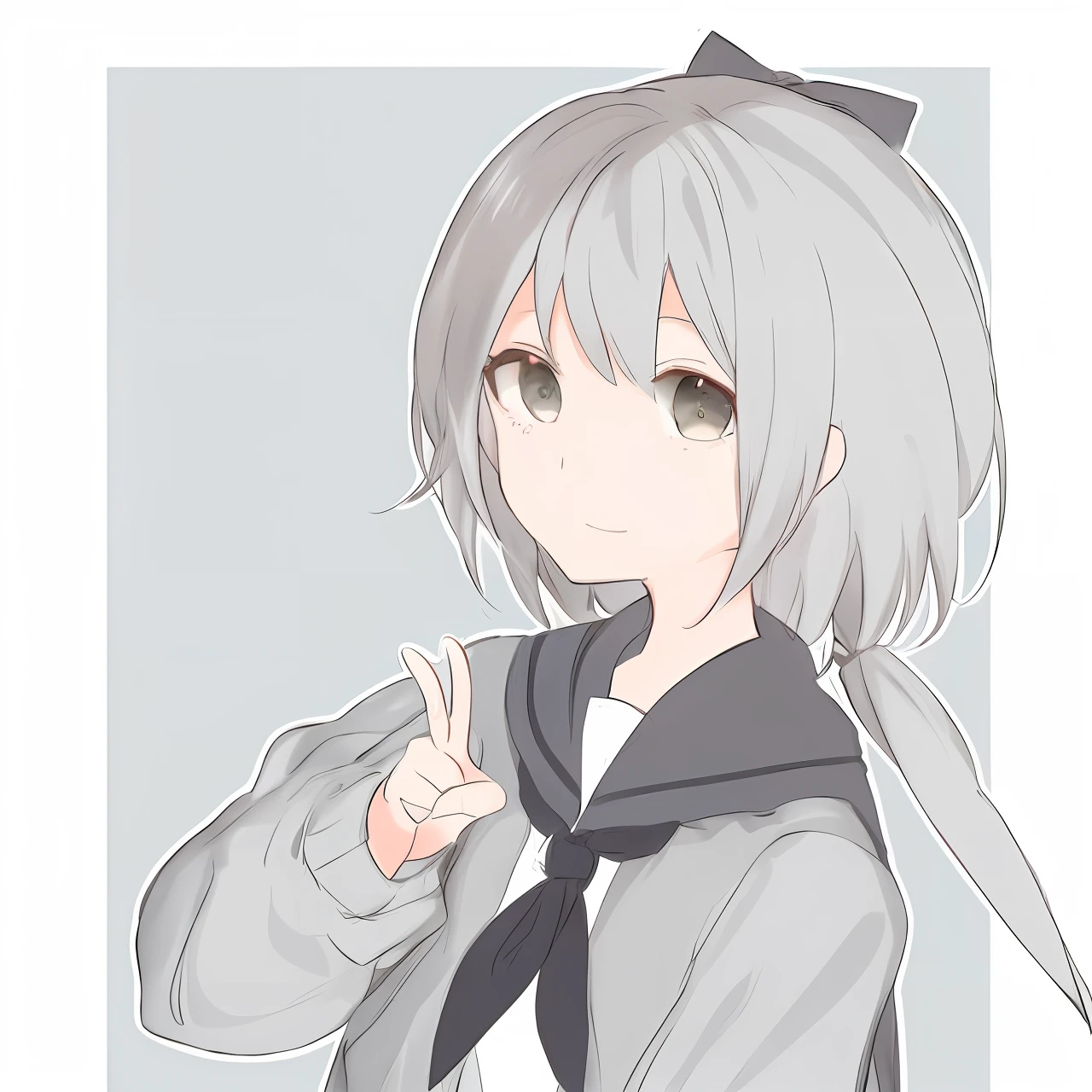 Anime girl with gray hair and black tie pointing at camera, Kantai collection style, with index finger, nyaruko-san, shikamimi, whaite hair, An anime girl, anime moe art style, gapmoe yandere, in an anime style, Silver hair girl, Silver hair (pony tails), silber hair, anime visual of a cute girl, cute anime face