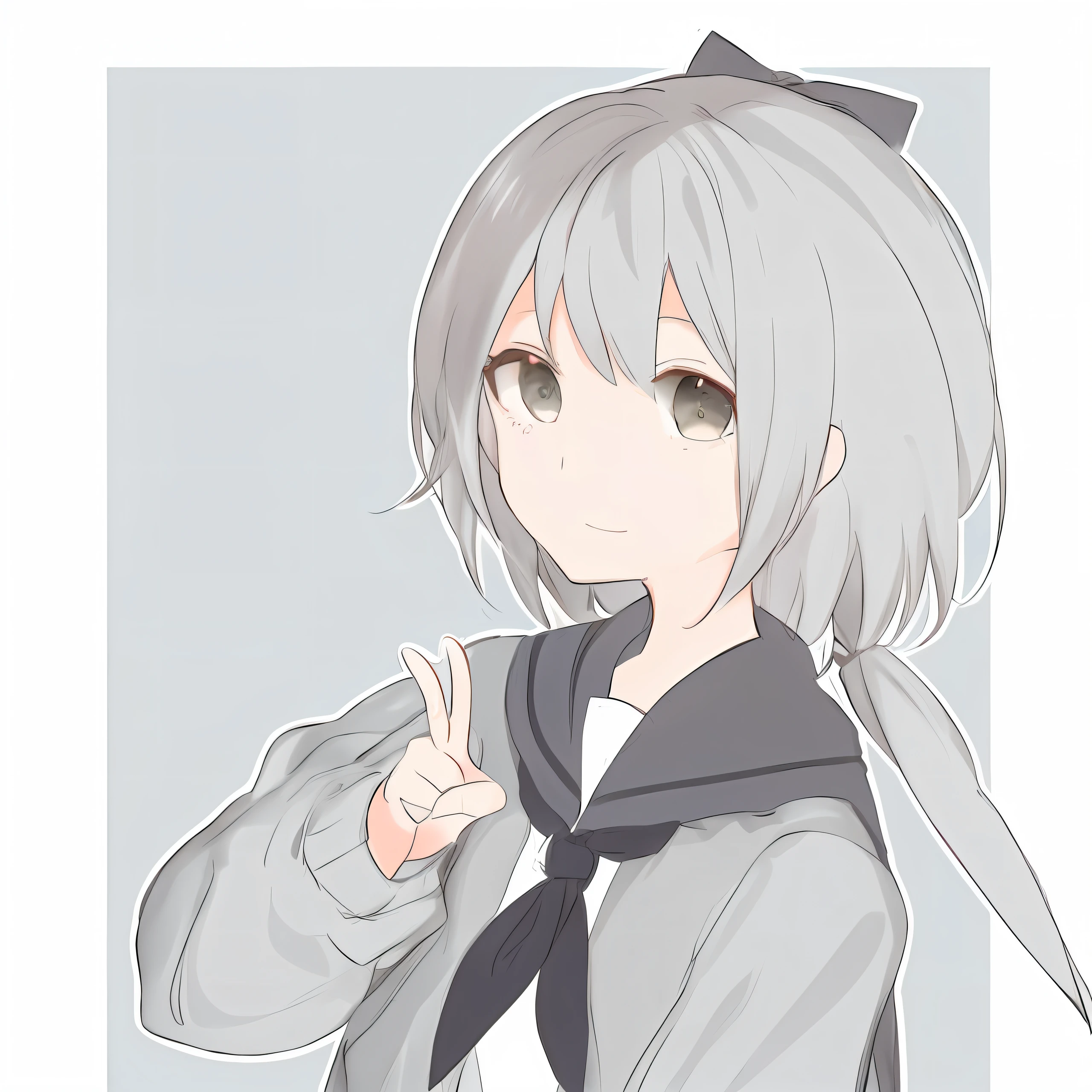 Anime girl with gray hair and black tie pointing at camera, Kantai collection style, with index finger, nyaruko-san, shikamimi, whaite hair, An anime girl, anime moe art style, gapmoe yandere, in an anime style, Silver hair girl, Silver hair (pony tails), silber hair, anime visual of a cute girl, cute anime face