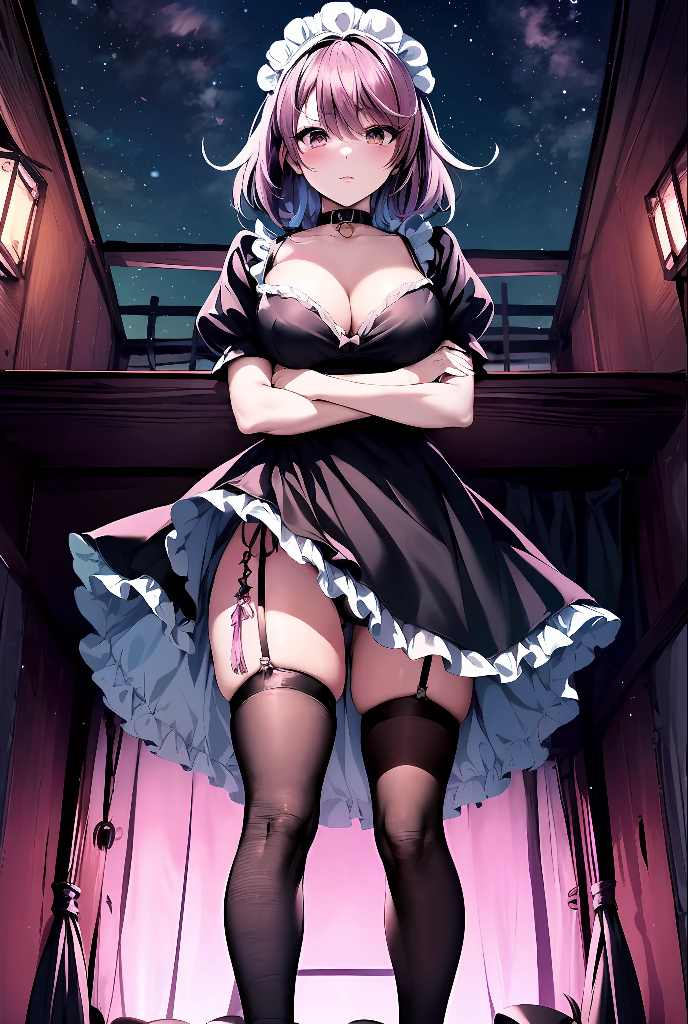 Chica de anime con un vestido corto posando en una plataforma, Chica de anime con disfraz de sirvienta, Hermosa criada, Loli en vestido, Lindo anime waifu en un bonito vestido, Traje de sirvienta, Anime Cat Girl en un disfraz de sirvienta, Chica anime con un vestido negro, seductora chica de anime, vestido de sirvienta, small curvy loli, a sexy maid in a magical forest